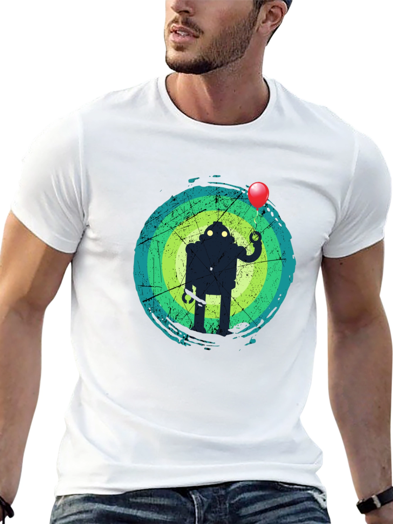Black Robot Balloon Graphic Tee - Trendy Men's T-Shirt view 13