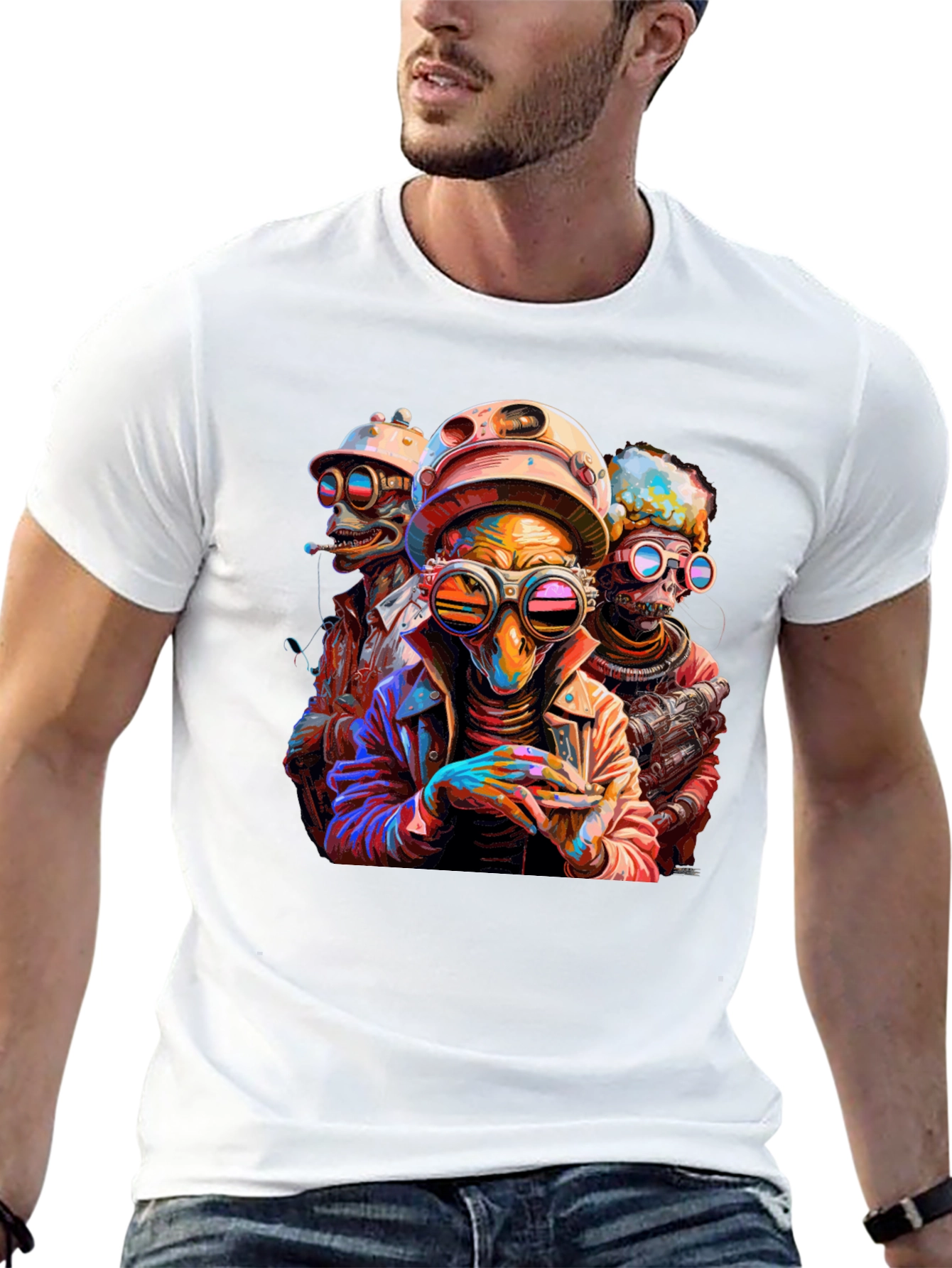 Black Steampunk Alien Trio Graphic Tee view 13