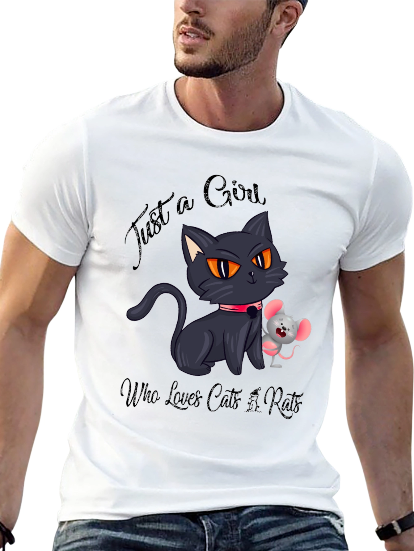 Black Cute Cat and Mouse Graphic Tee view 13