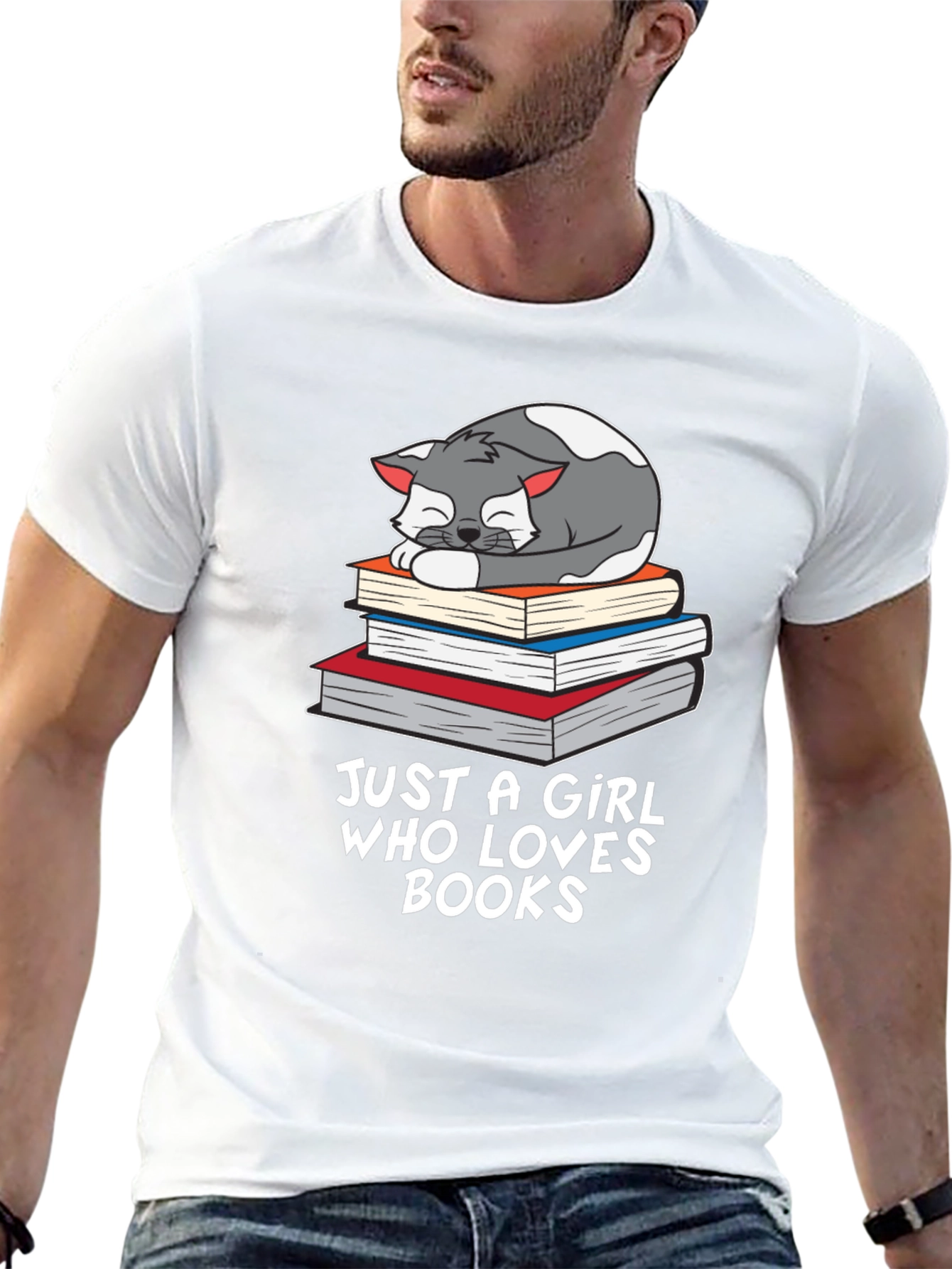 Black Cat on Books T-Shirt - Just a Girl Who Loves Books view 13