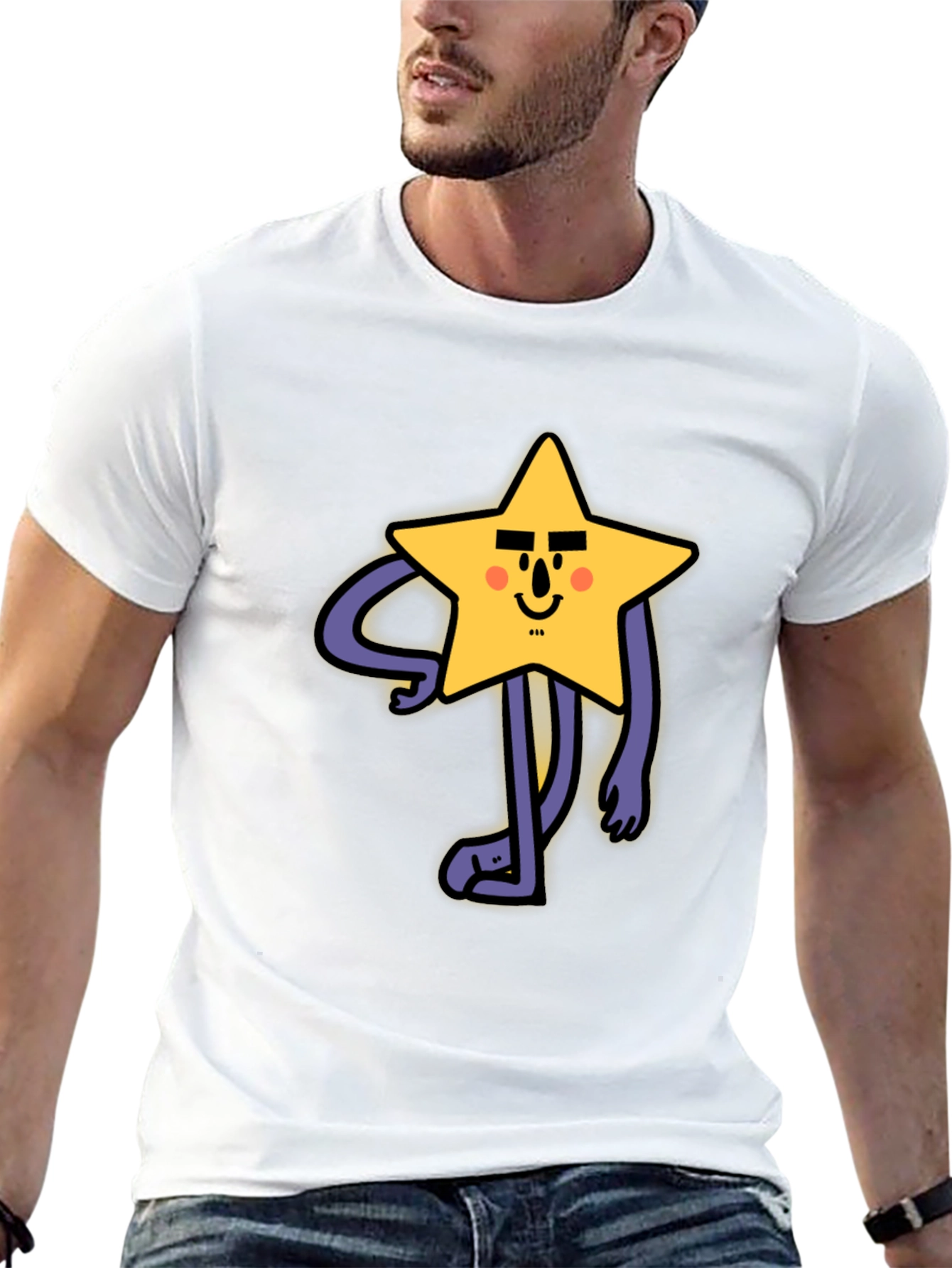 Black Funny Star Character Graphic Print Black T-Shirt view 13
