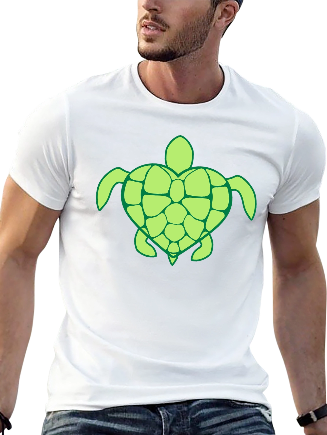 Black Men's Black T-Shirt with Green Turtle Design view 13