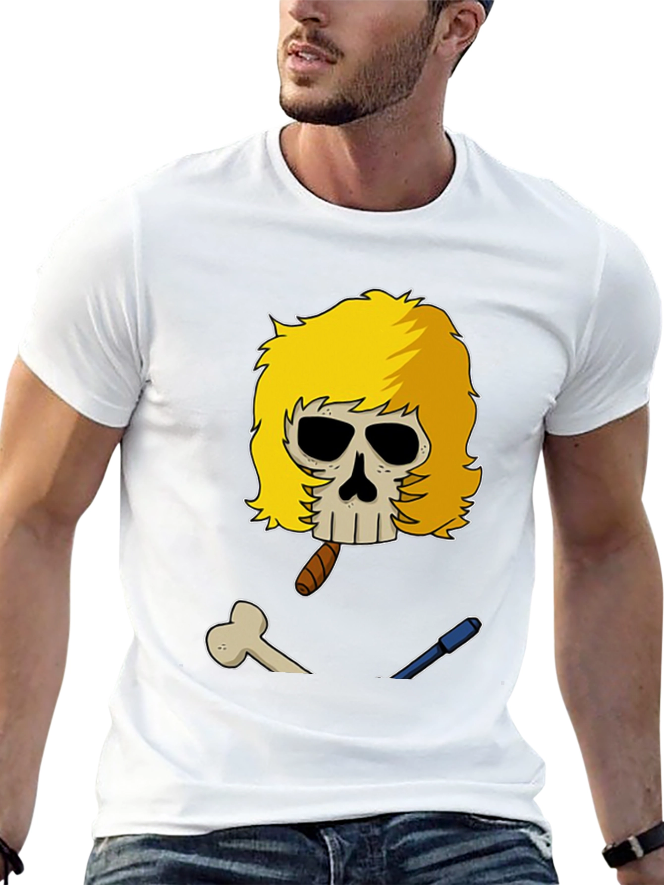 Black Skull with Blonde Wig T-Shirt view 13