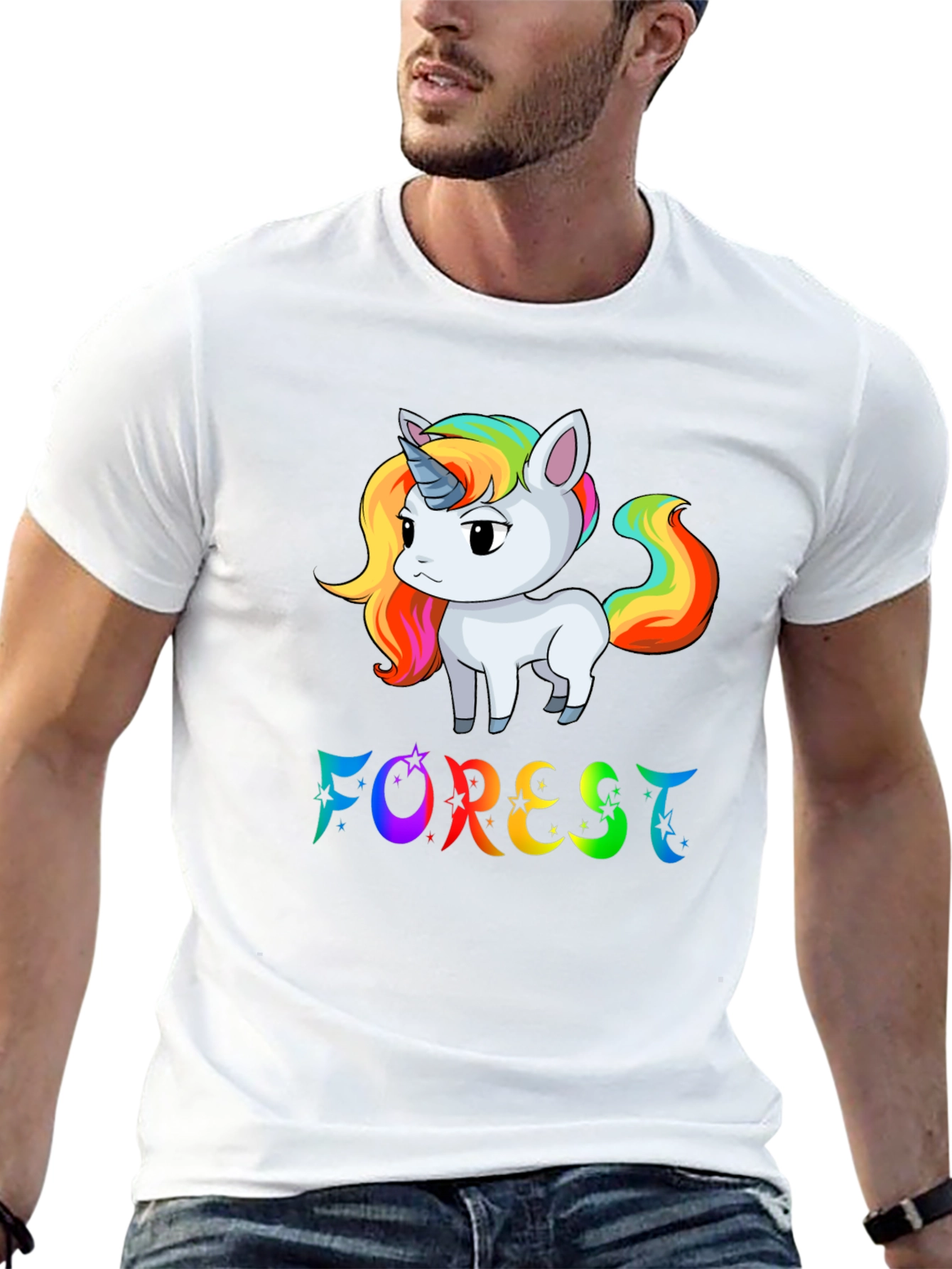 Black Rainbow Unicorn 'Forest' Graphic T-Shirt view 13