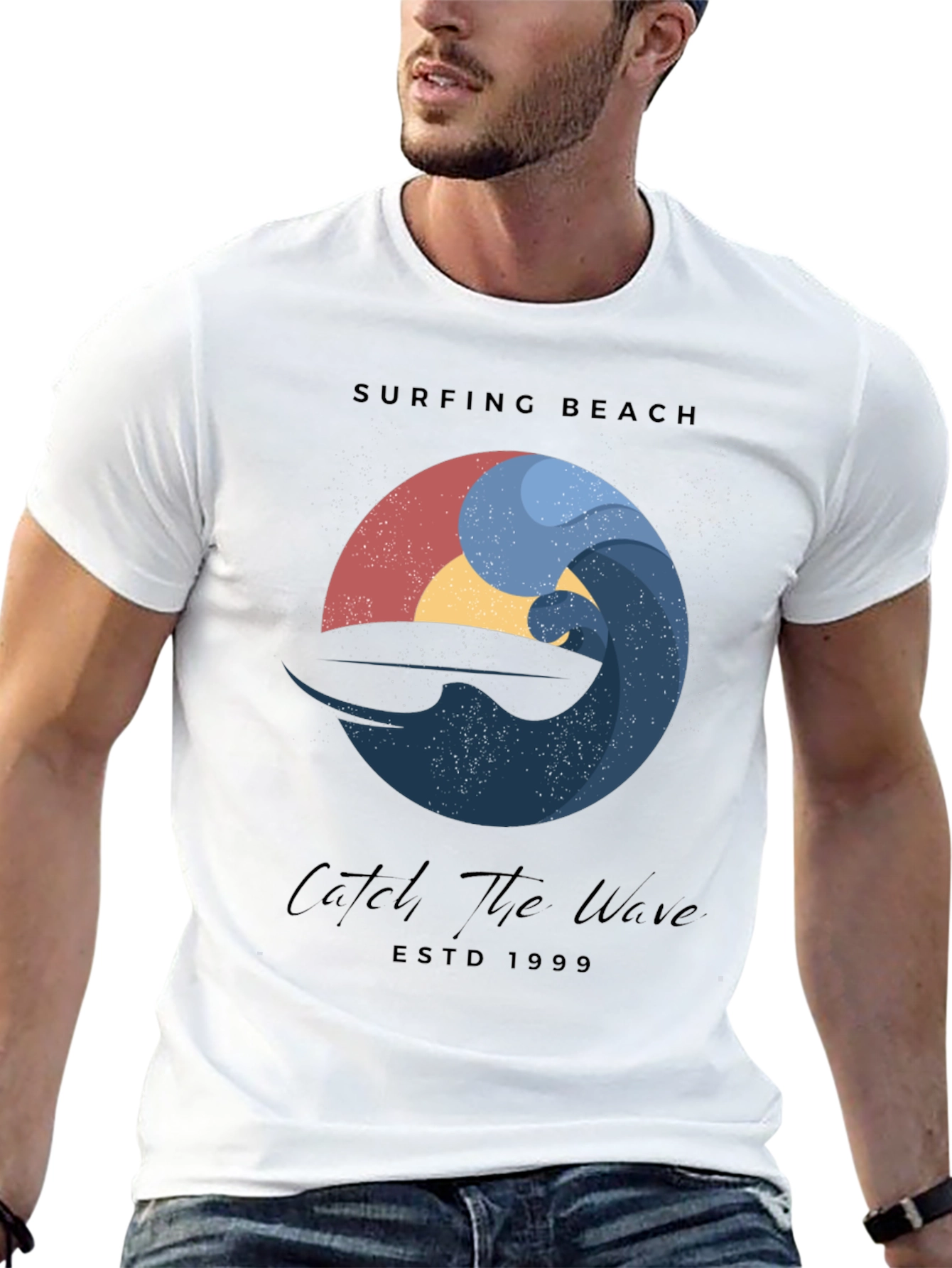 Black Surfing Beach Wave Graphic T-Shirt view 13