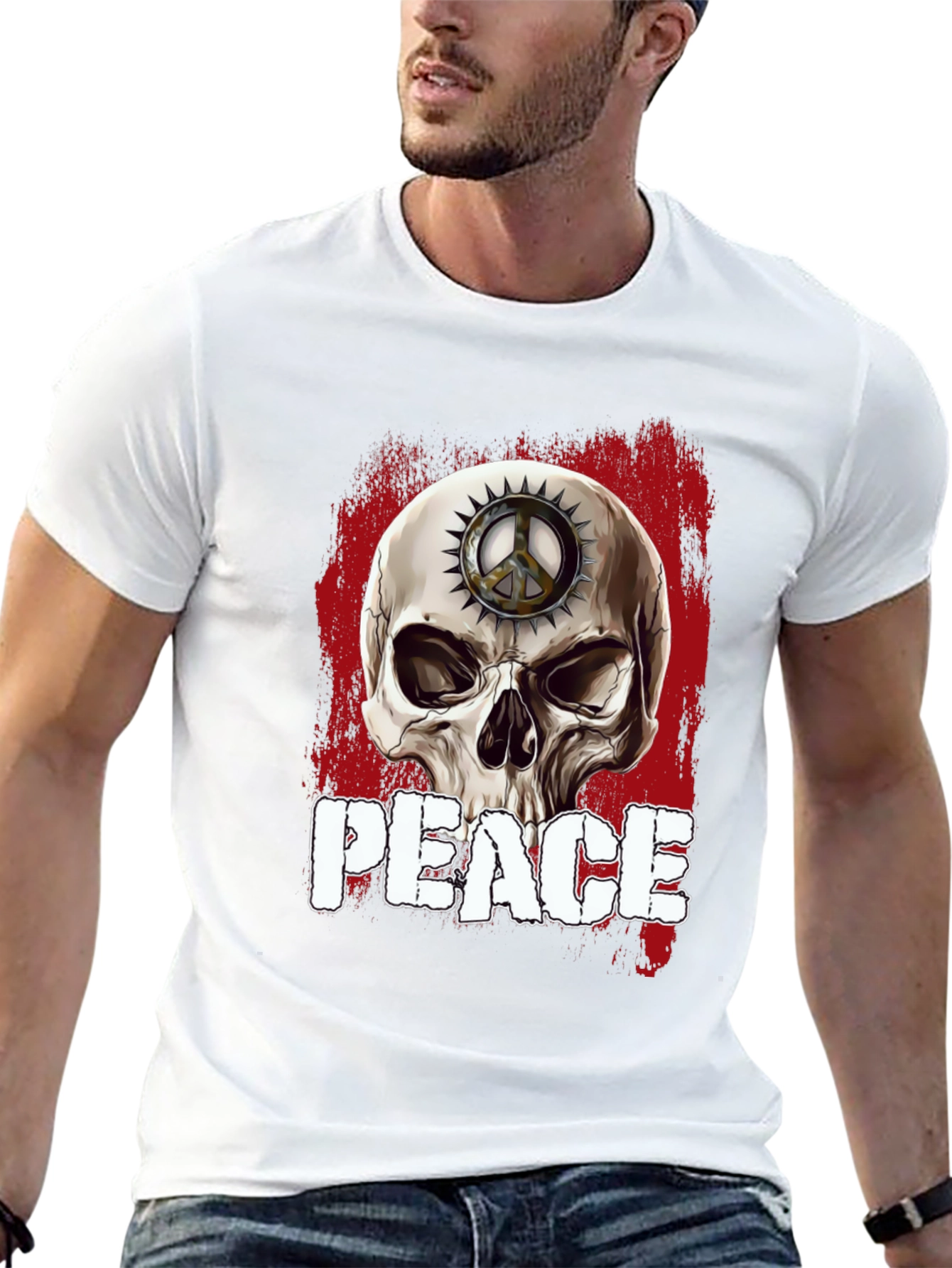 Black Skull Peace Sign Graphic T-Shirt view 13