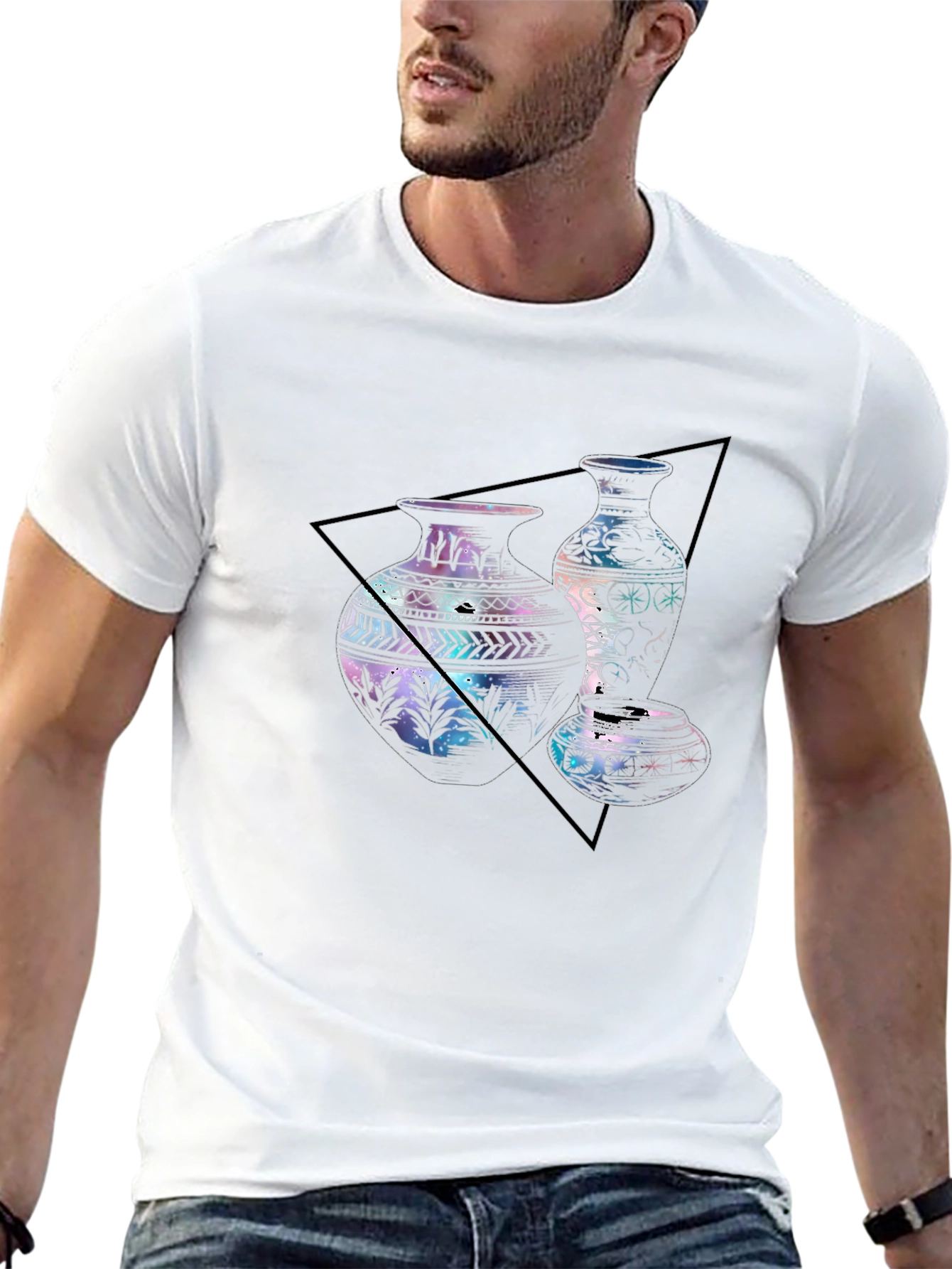 Black Abstract Vases T-Shirt - Artistic Graphic Tee for Men view 13