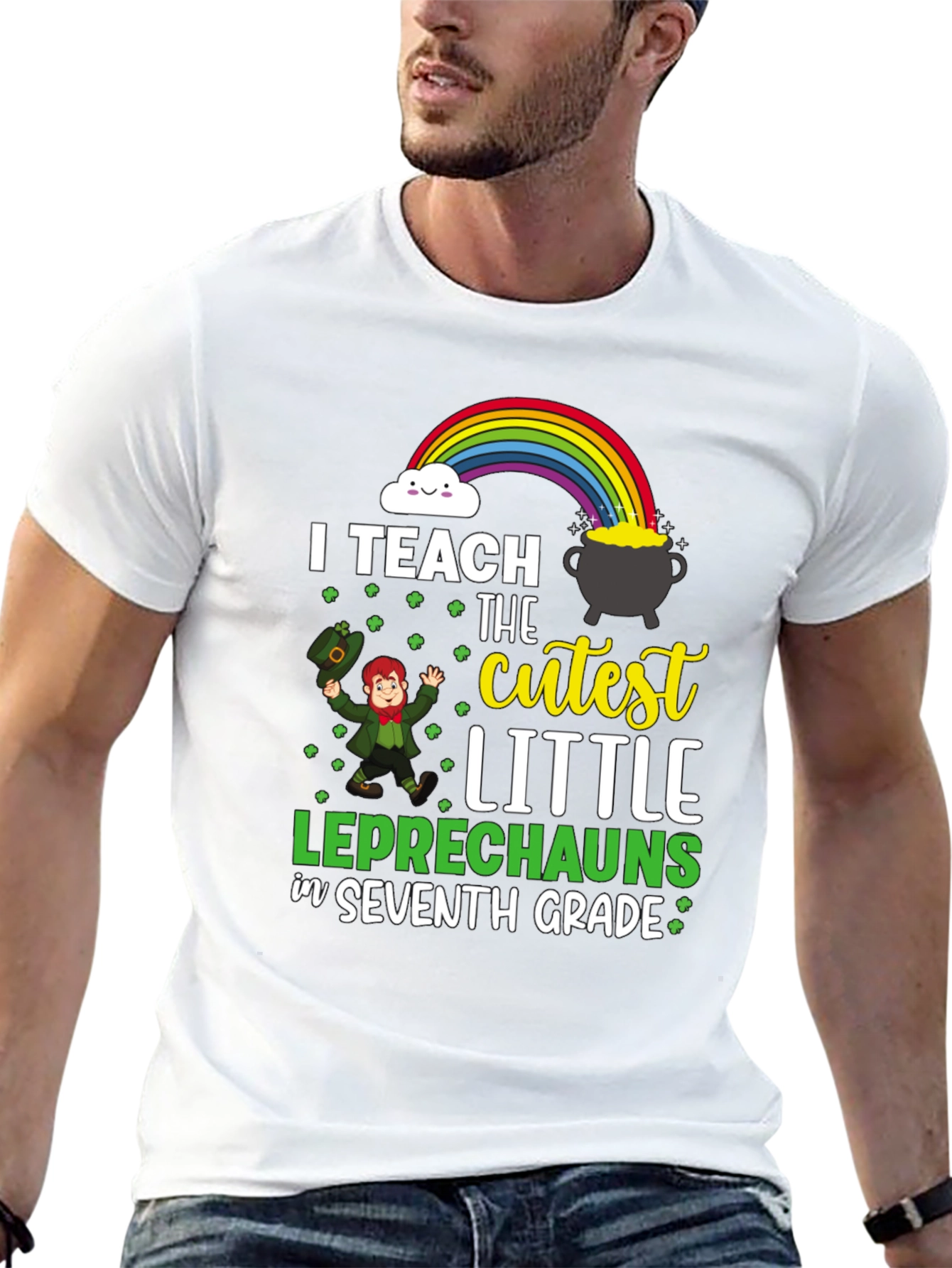 Black Cute Leprechaun Seventh Grade Teacher T-Shirt view 13