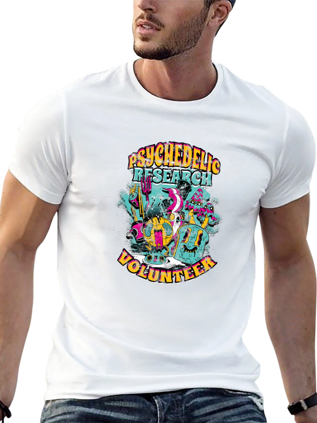 Black Psychedelic Research Volunteer Graphic T-Shirt view 13
