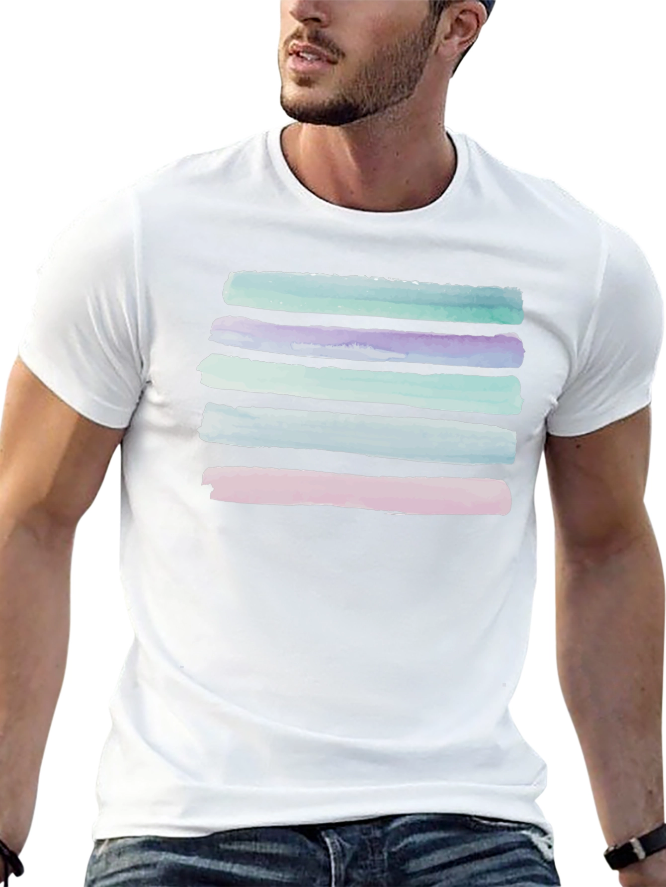 Black Abstract Stripe Watercolor T-Shirt view 13