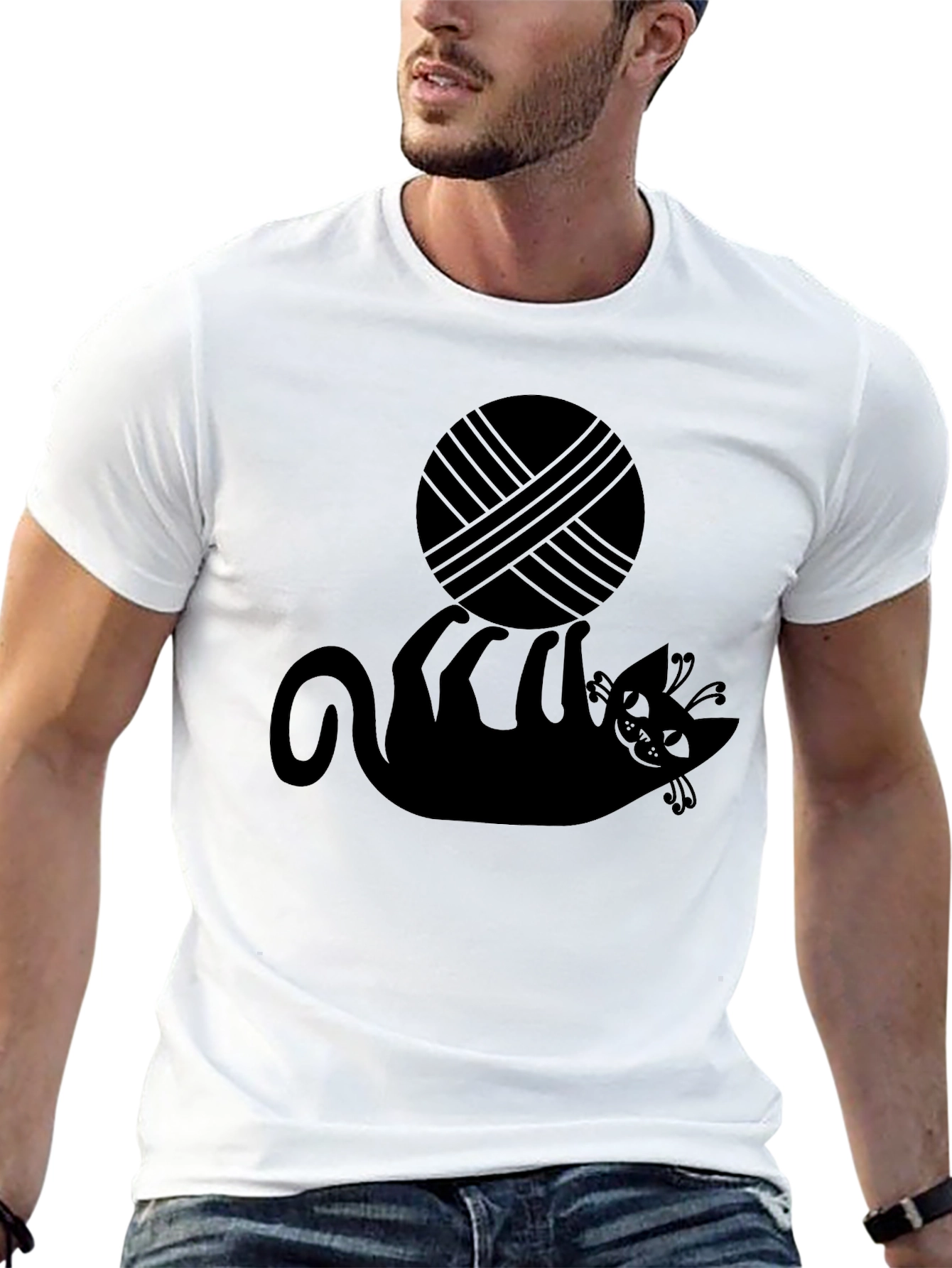 Black Cat & Yarn Ball Graphic Tee - Black T-Shirt view 13