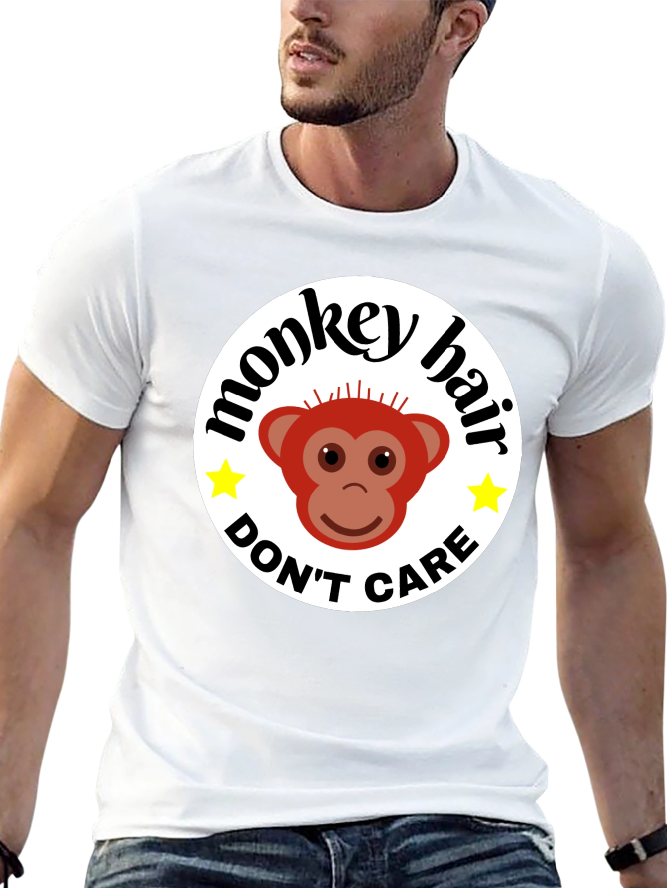 Black Monkey Hair, Don't Care! Black Graphic Tee view 13