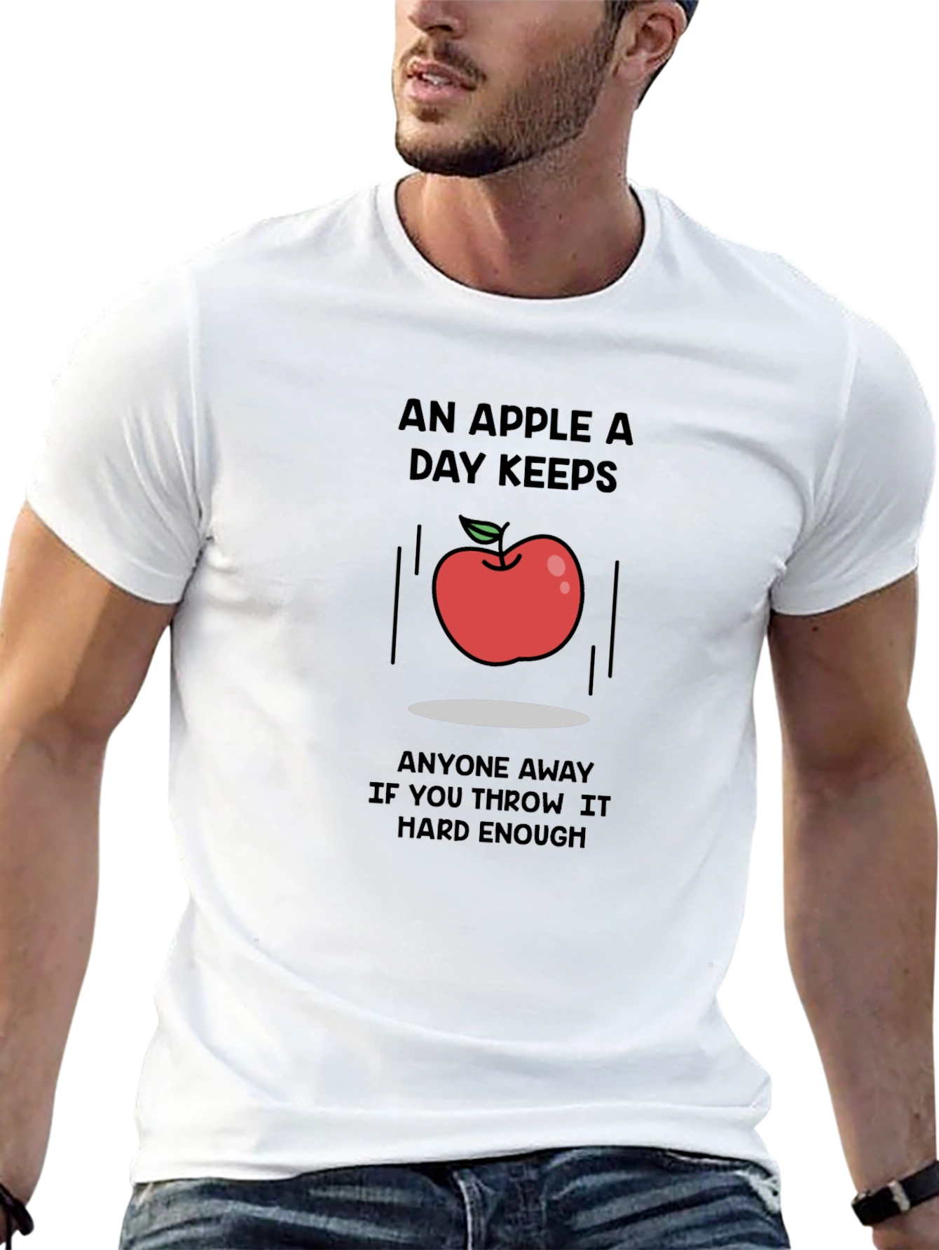 Black Humorous Apple Throwing T-Shirt view 13