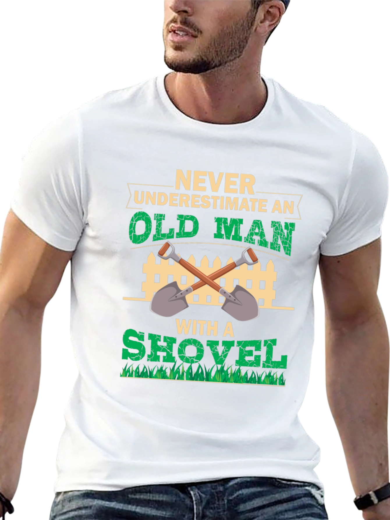 Black Old Man with Shovel Graphic Tee view 13