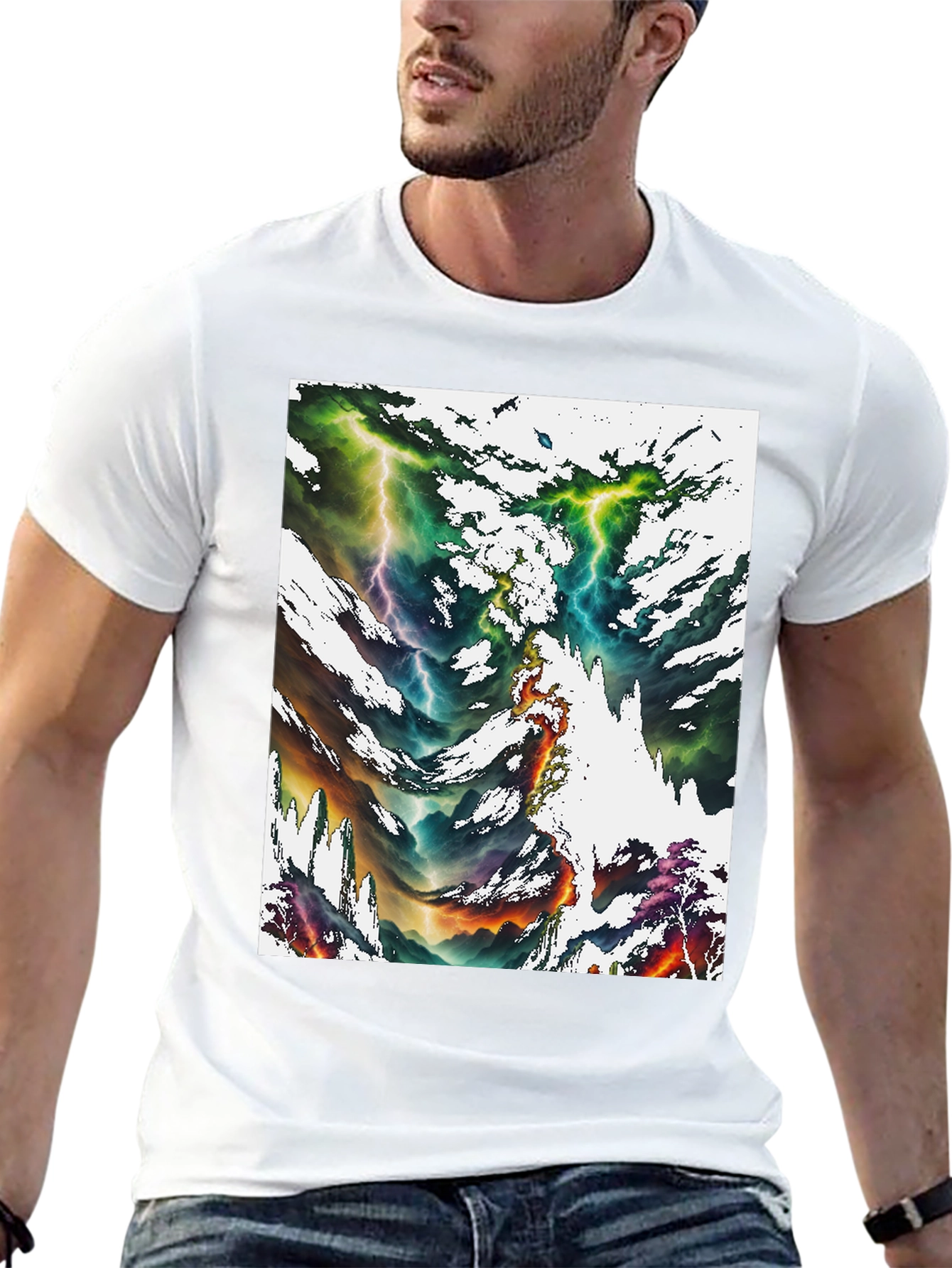 Black Abstract Lightning Bolt Graphic Print Black Tee view 13