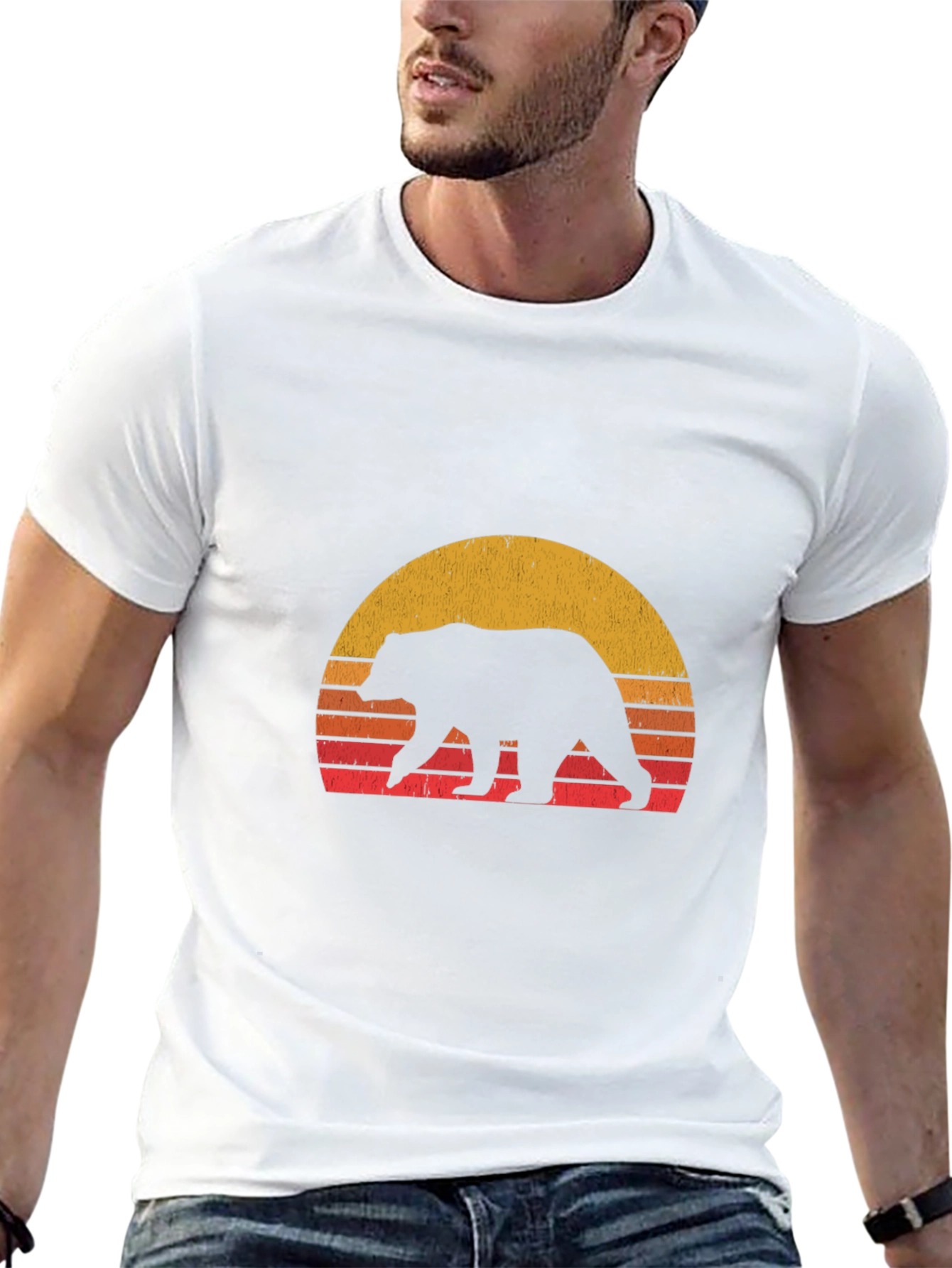 Black Retro Bear Sunset Graphic T-Shirt view 13