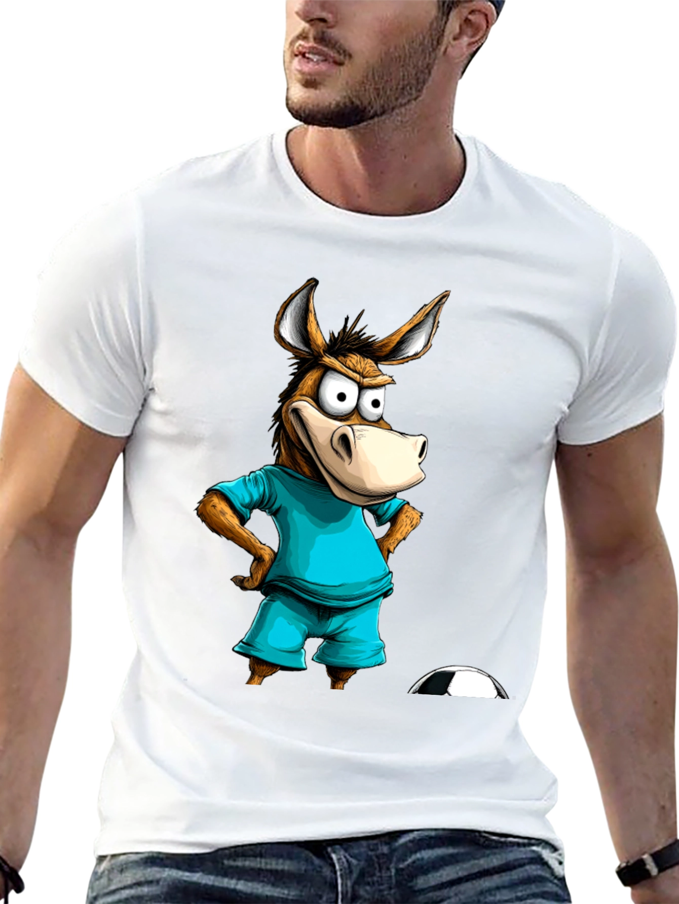 Black Funny Donkey Soccer T-Shirt - Cartoon Animal Tee view 13