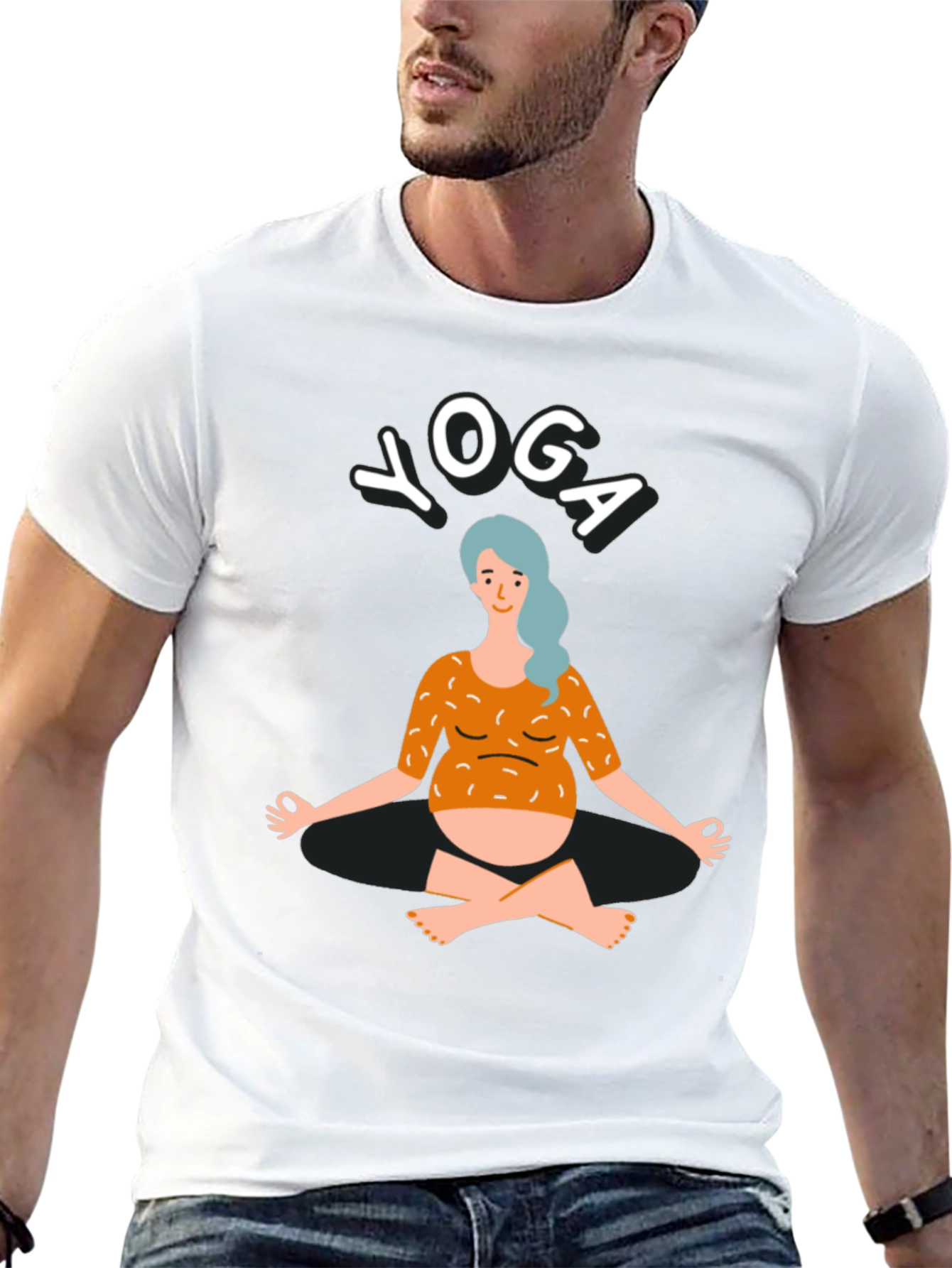 Black Yoga T-Shirt - Pregnant Woman Design view 13
