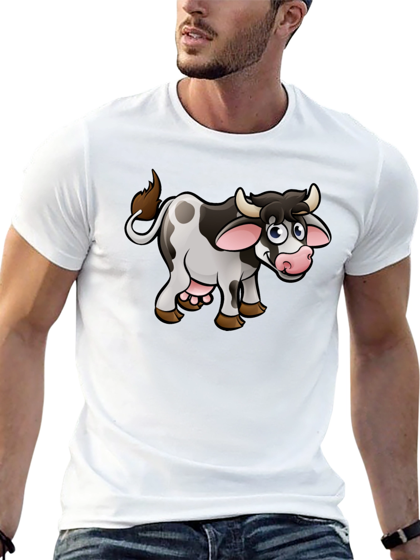 Black Cartoon Cow T-Shirt - Black Cotton Graphic Tee view 13