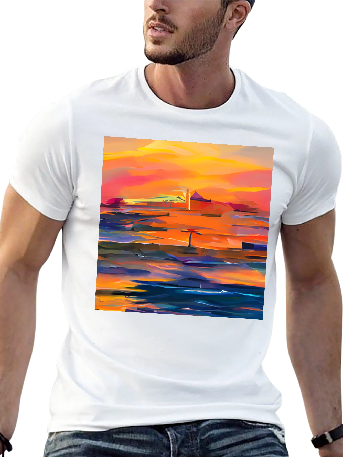 Black Abstract Sunset Graphic Tee - Stylish Cotton Blend view 13