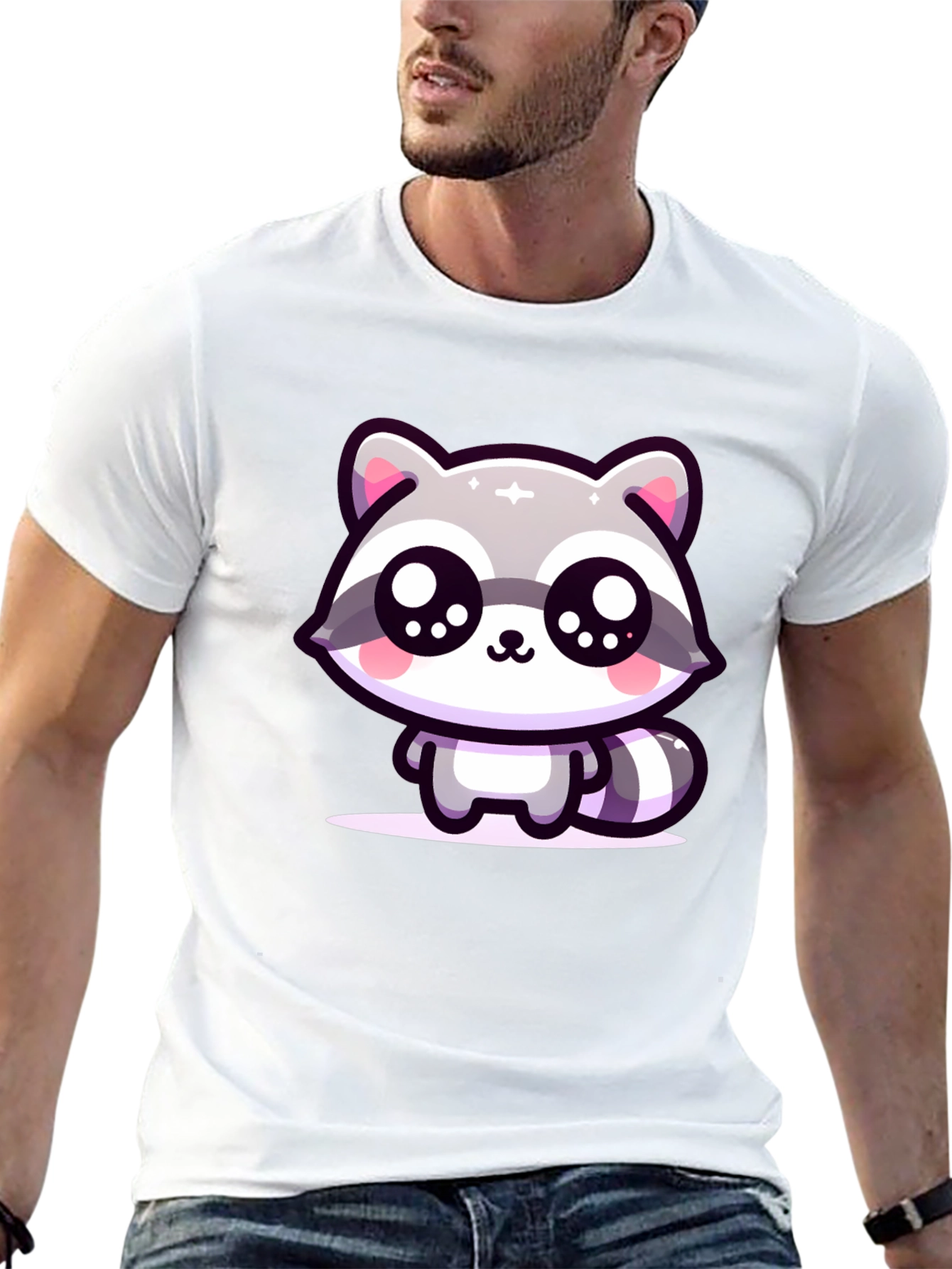 Black Cute Raccoon Graphic Black T-Shirt view 13