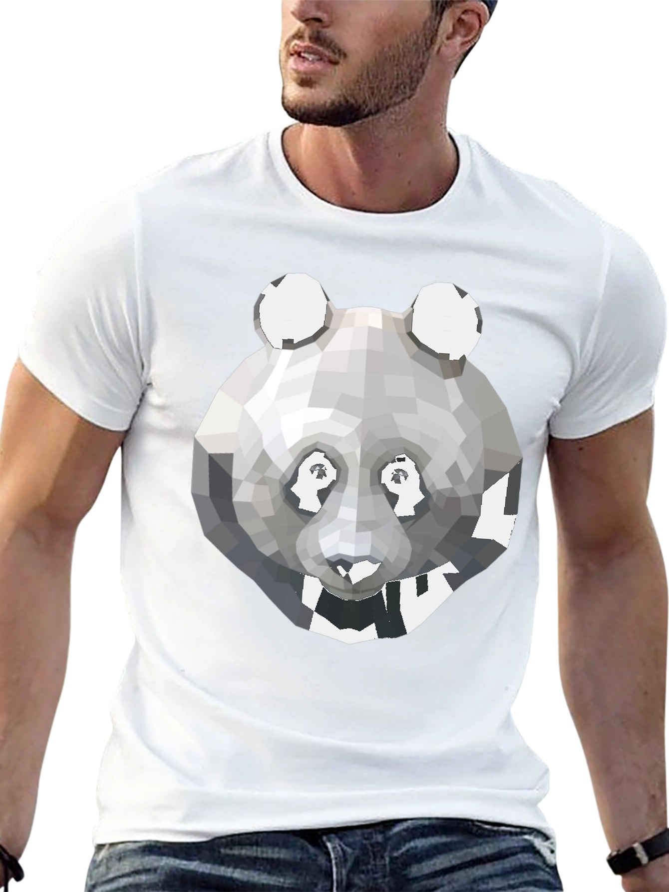 Black Geometric Panda Graphic Tee - Modern Men's T-Shirt view 13
