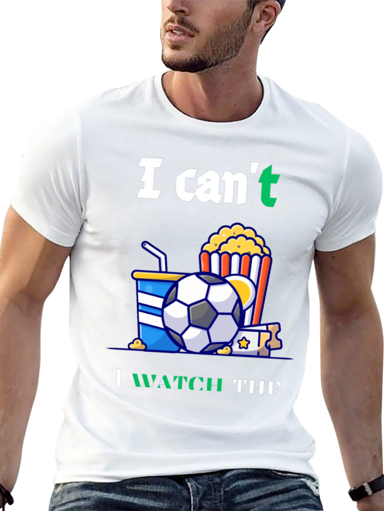 Black Funny Soccer T-Shirt: Can't Watch Movie - Gotta See Football! view 13