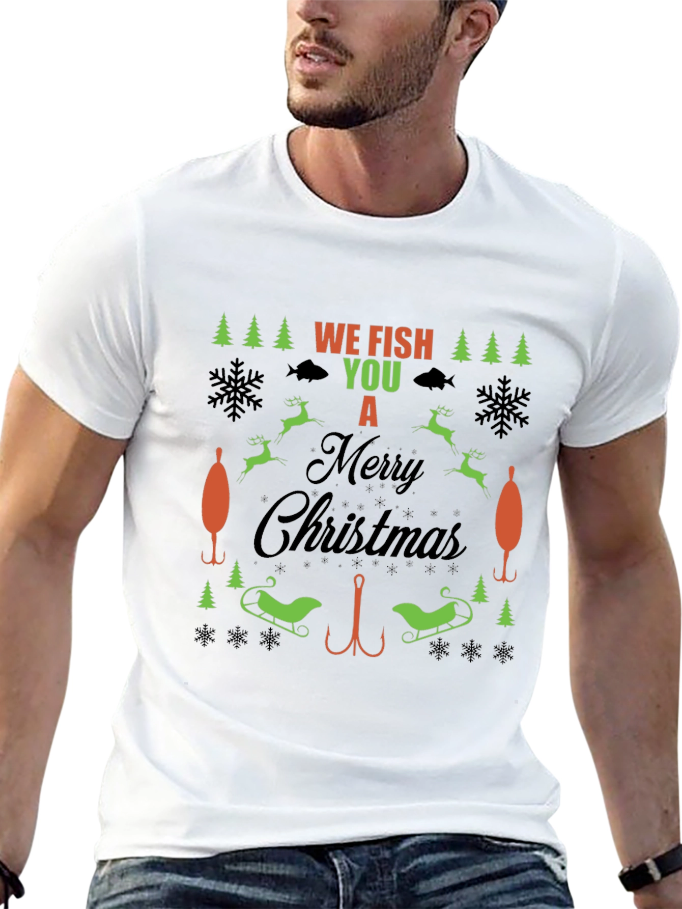 Black Funny Fishing Christmas T-Shirt view 13