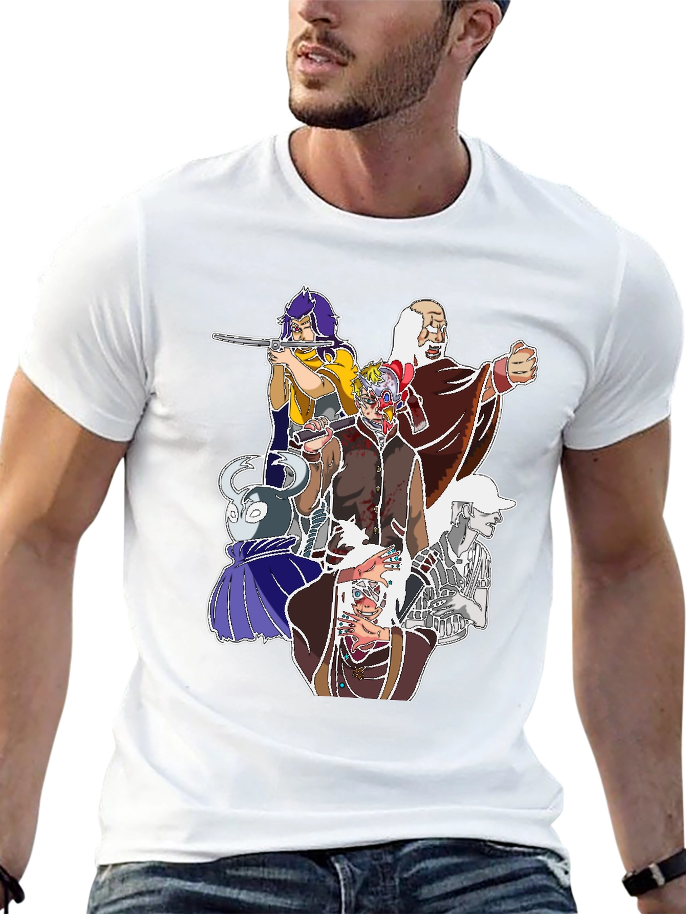 Black Unique Cartoon Graphic Print Black Tee view 13