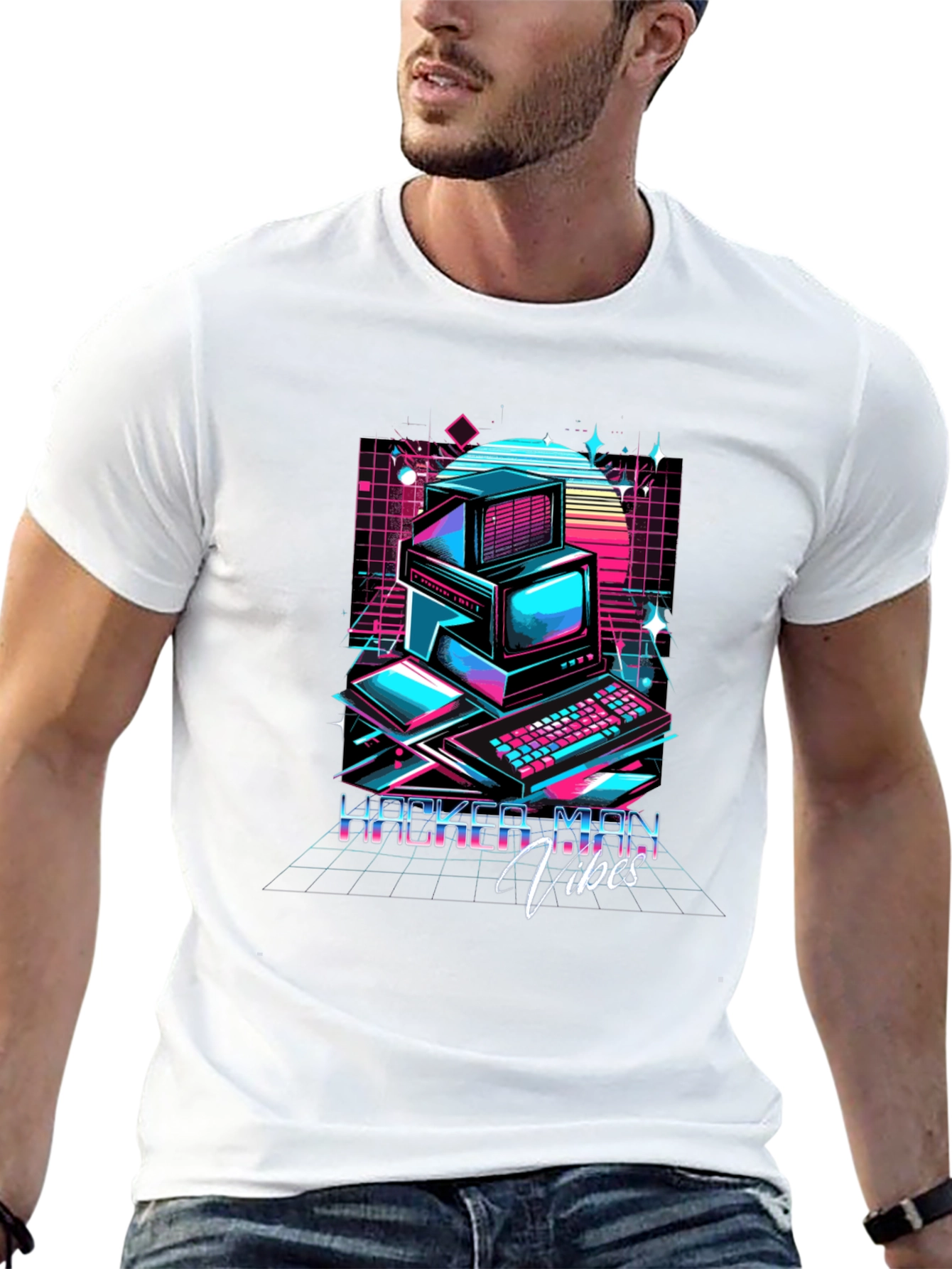 Black Hacker Man Vibes T-Shirt - Retro Computer Design view 13