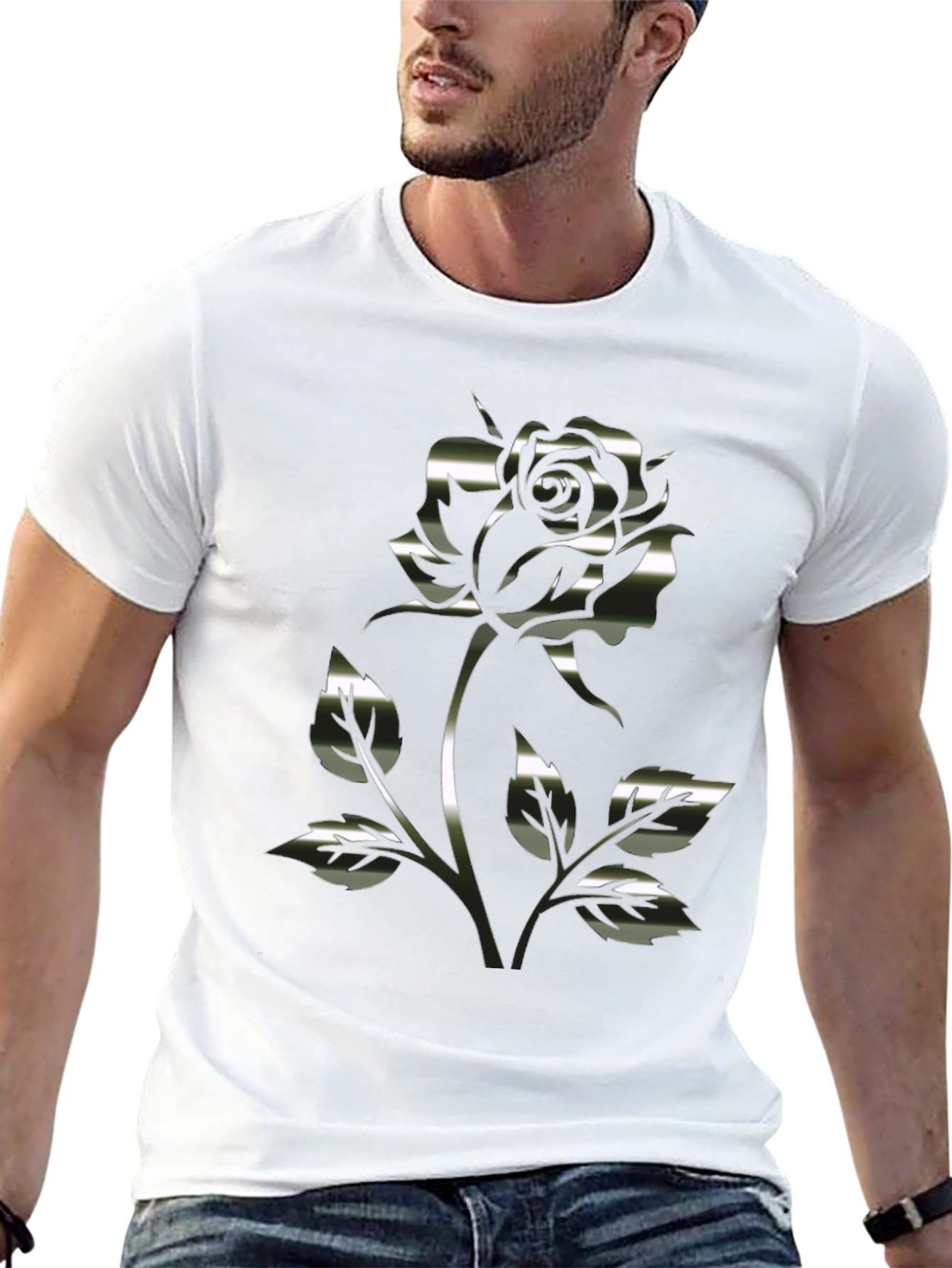 Black Chrome Rose Graphic Black T-Shirt view 13