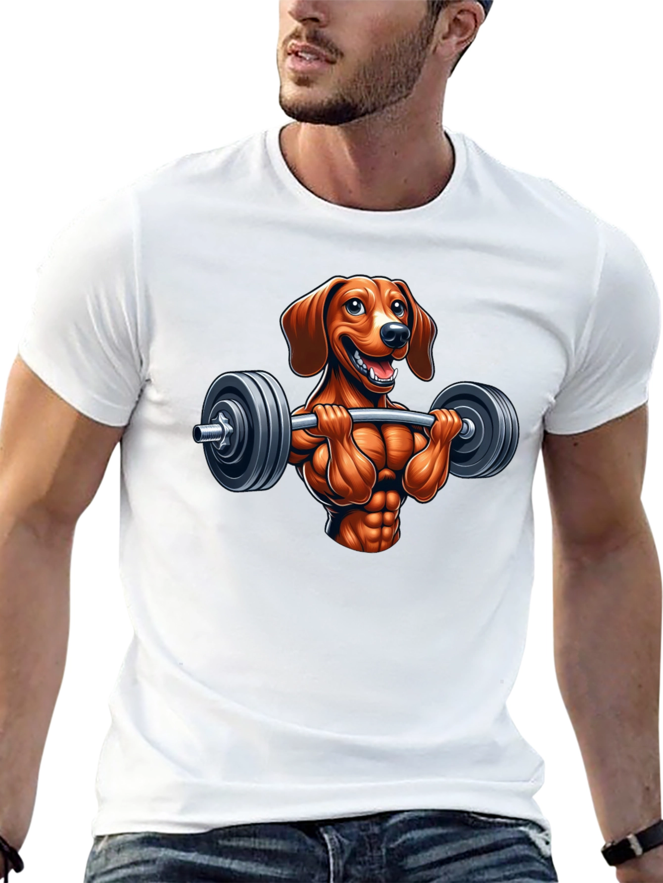 Black Dachshund Workout T-Shirt - Funny Dog Lifting Design view 13