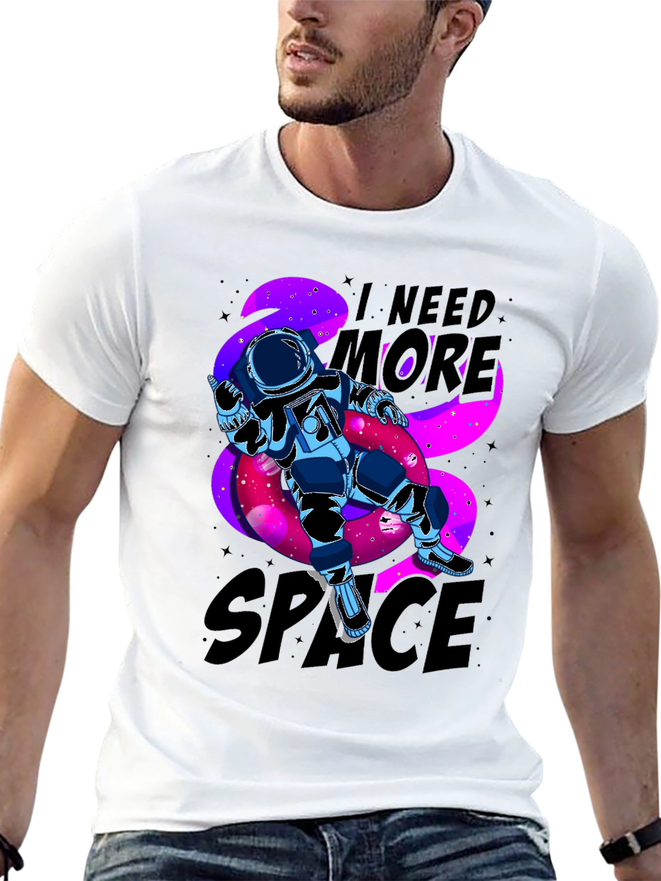 Black I Need More Space Astronaut Graphic T-Shirt view 13