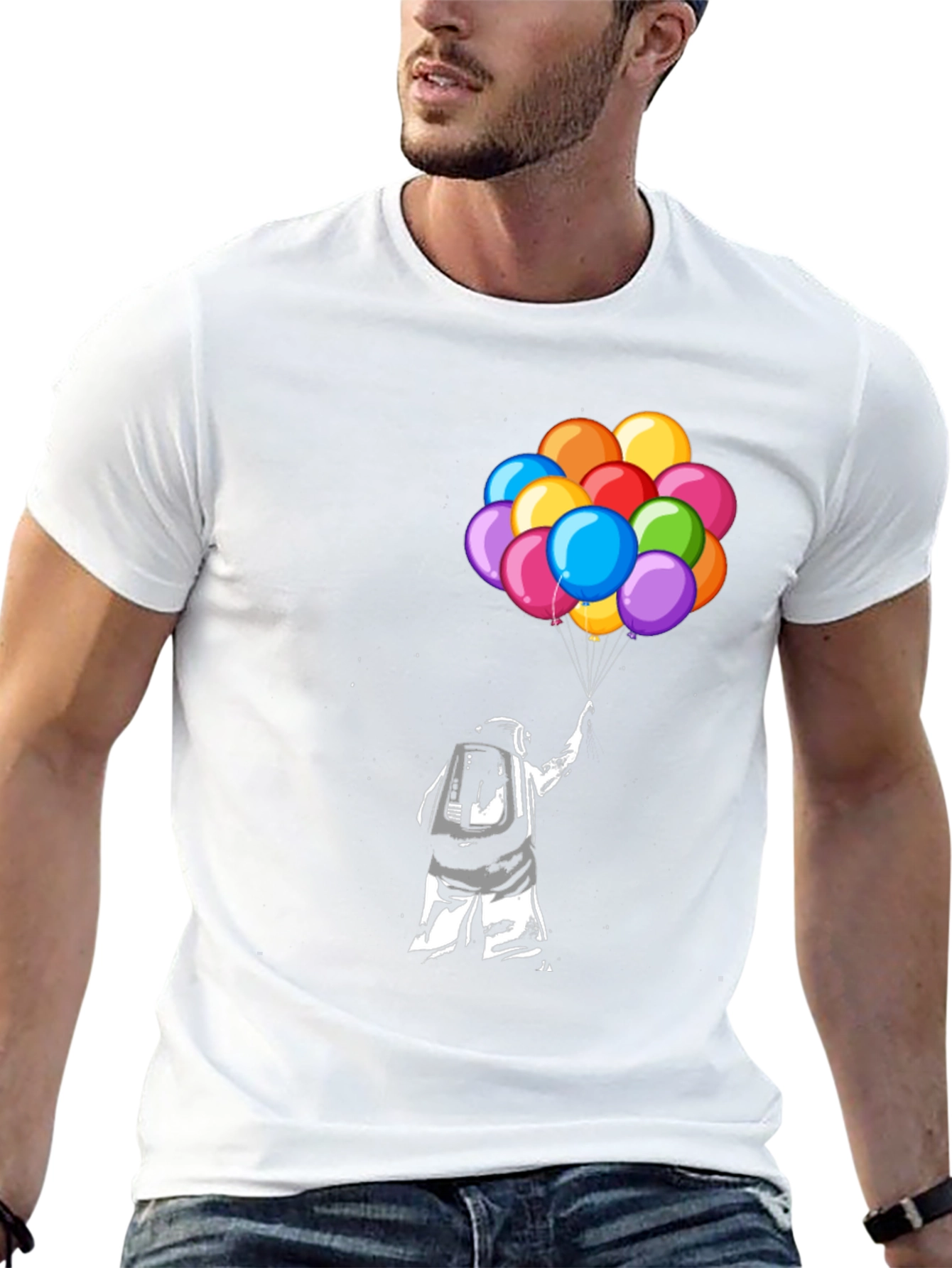 Black Astronaut Holding Balloons Graphic T-Shirt view 13