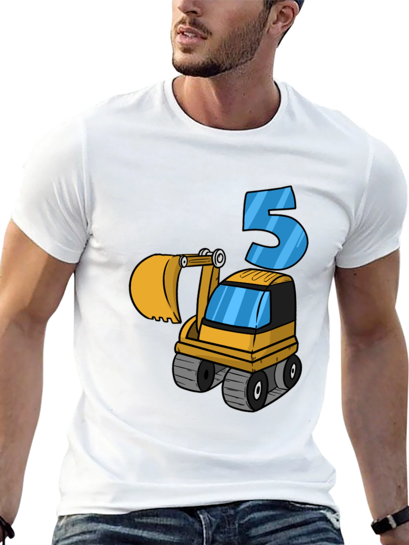 Black Kids 5th Birthday Excavator T-Shirt view 13