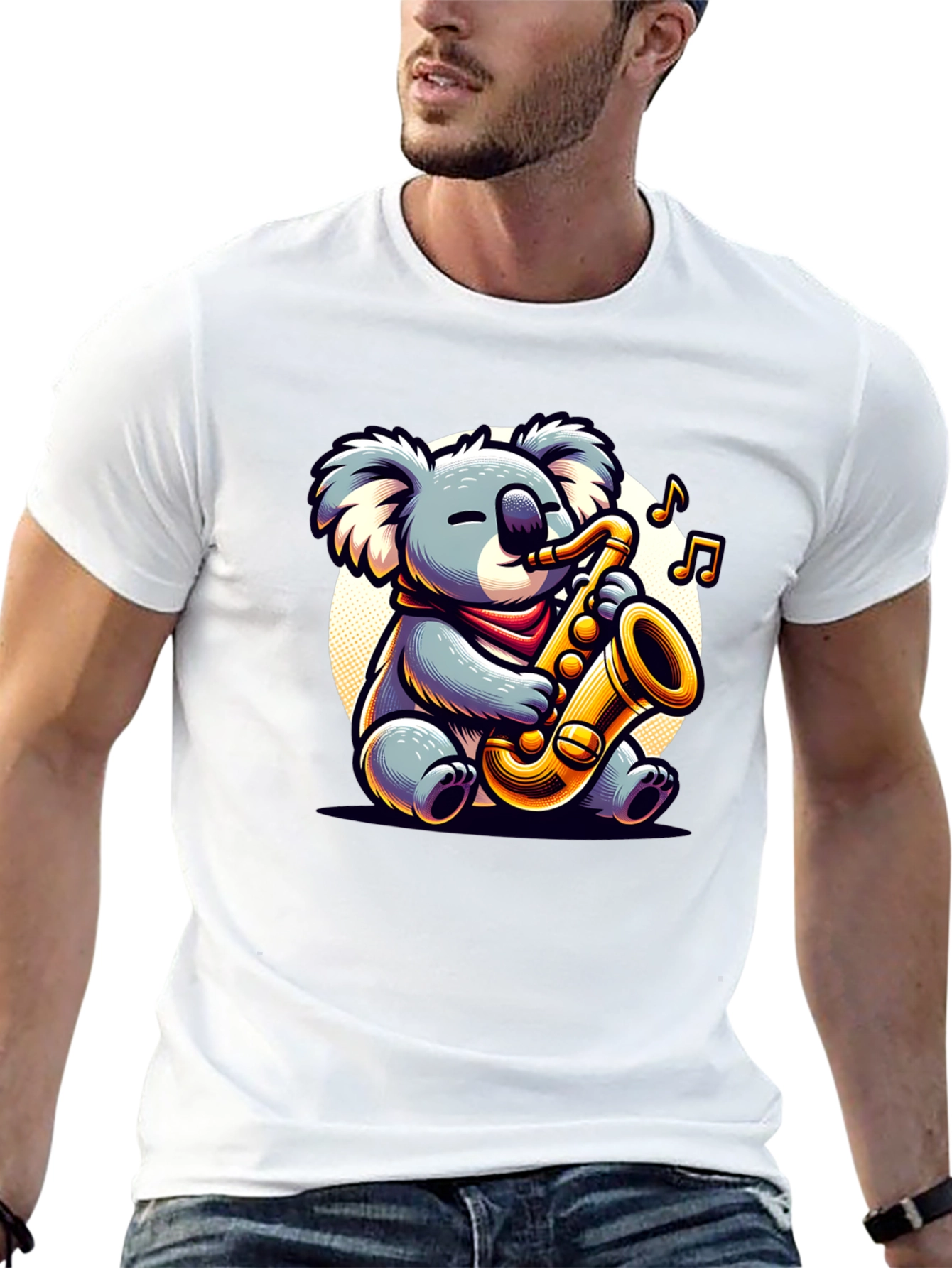 Black Koala Saxophone Player Graphic Tee view 13