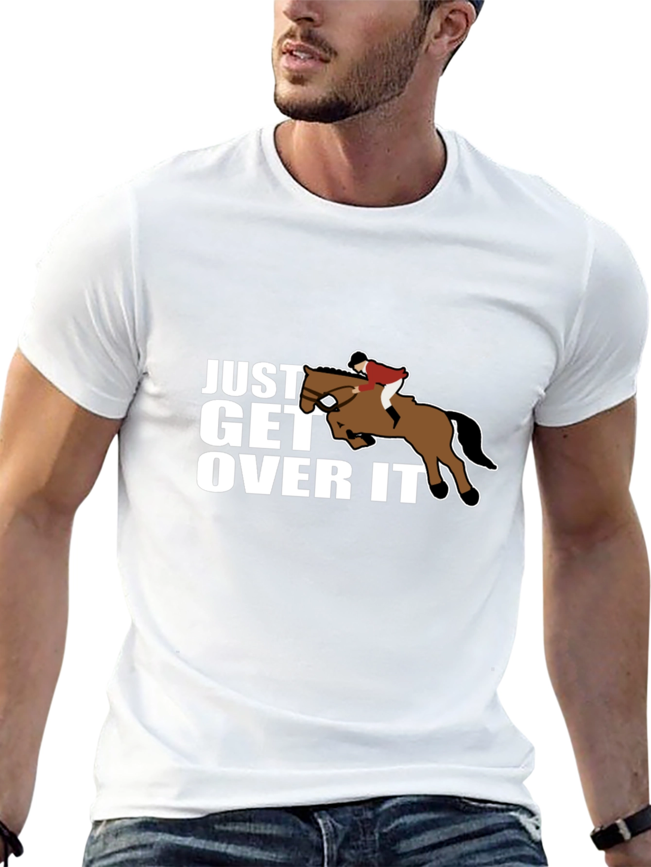 Black Just Get Over It Horse Riding Graphic Tee view 13