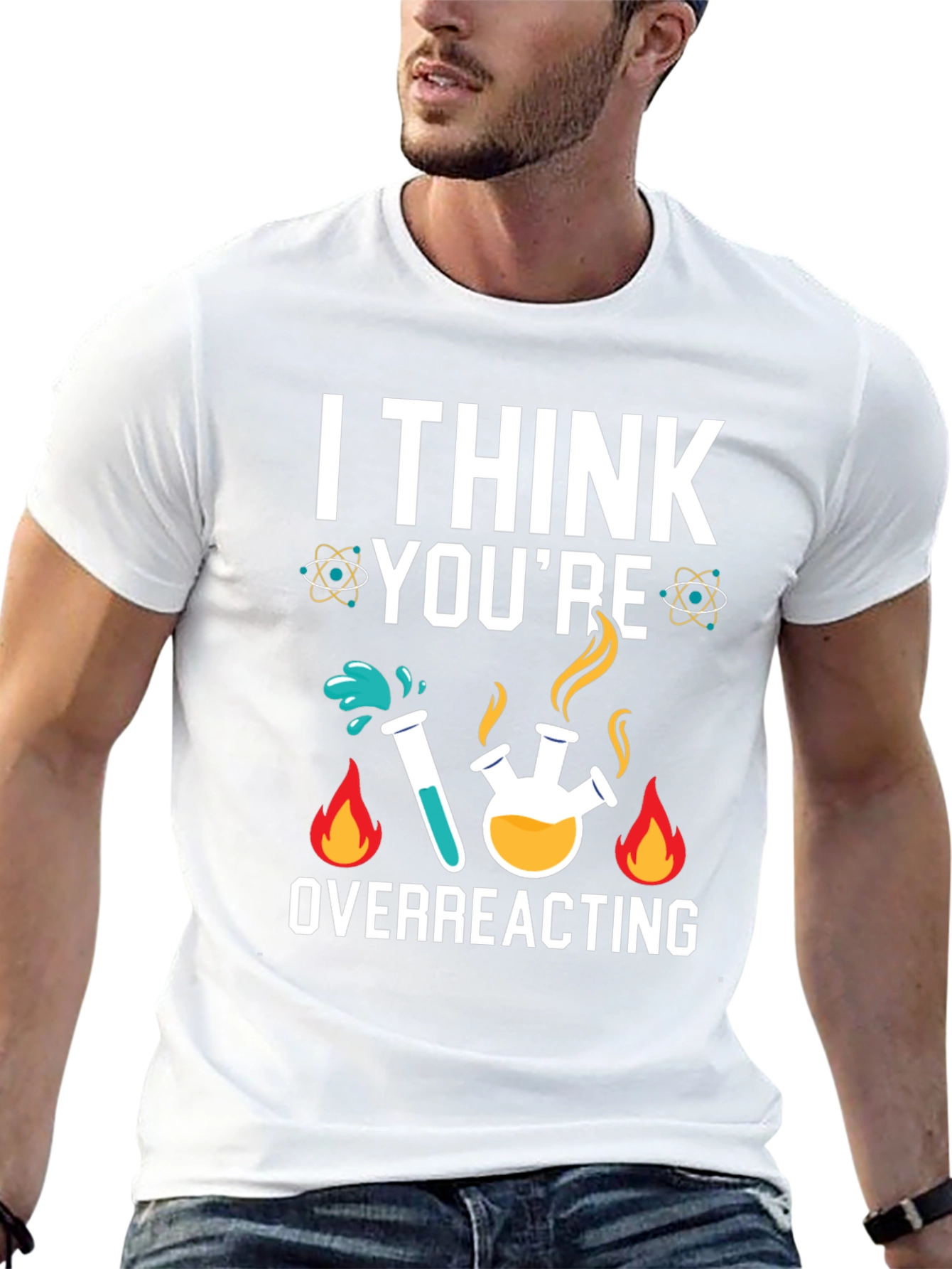 Black I Think You're Overreacting Science Humor T-Shirt view 13