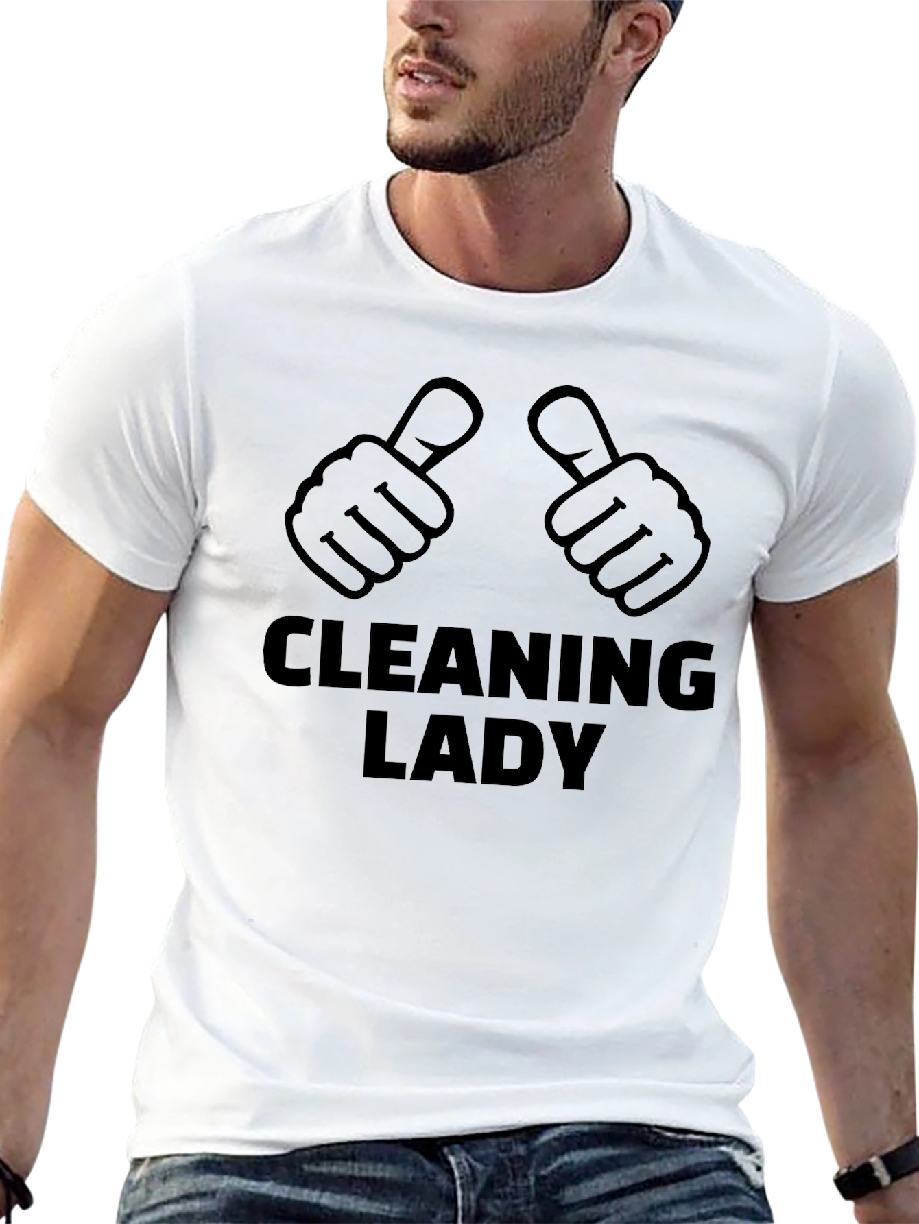 Black Cleaning Lady T-Shirt: Funny Thumbs Up Tee view 13