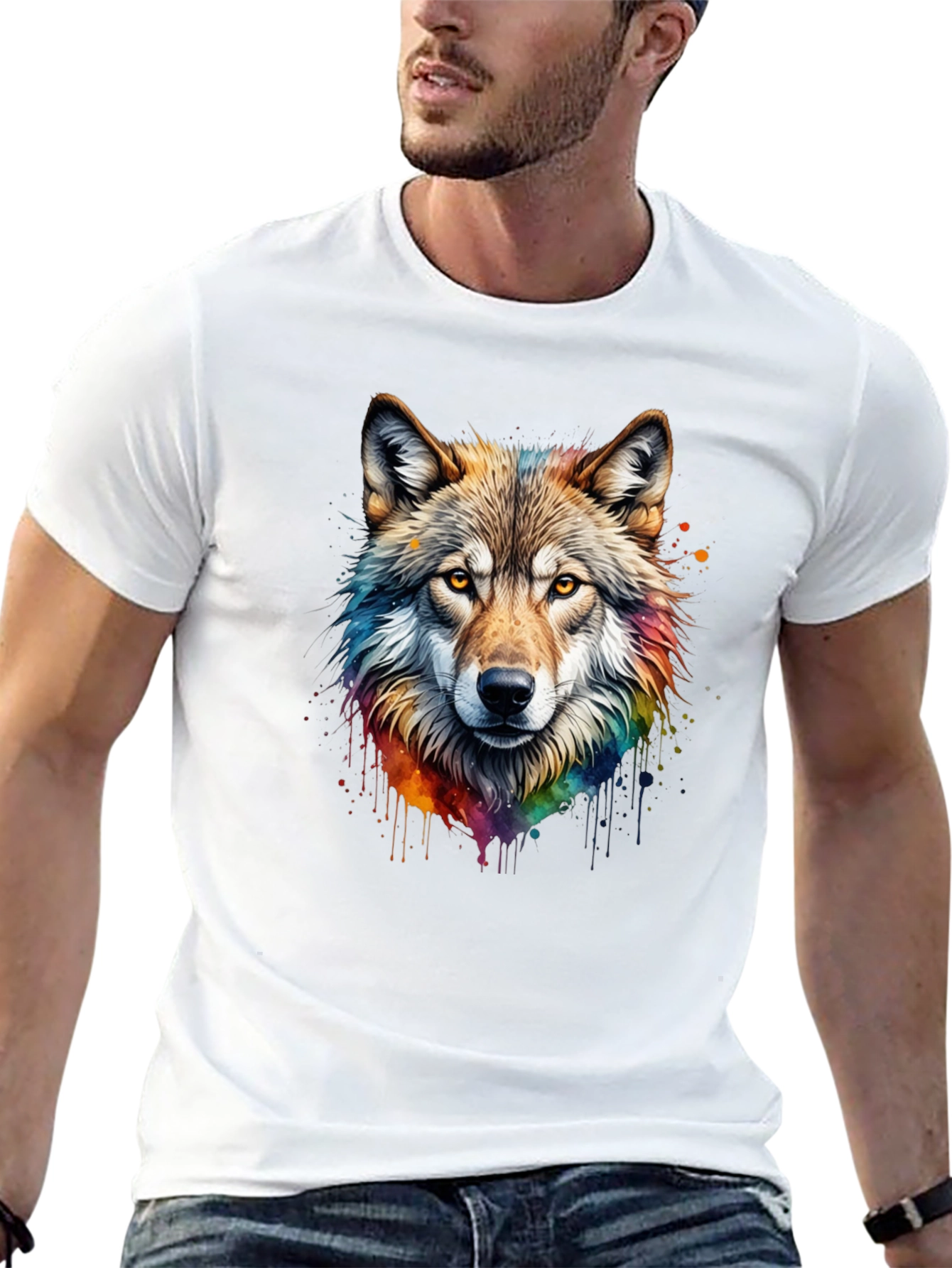 Black Wolf Graphic T-Shirt - Colorful Animal Tee view 13