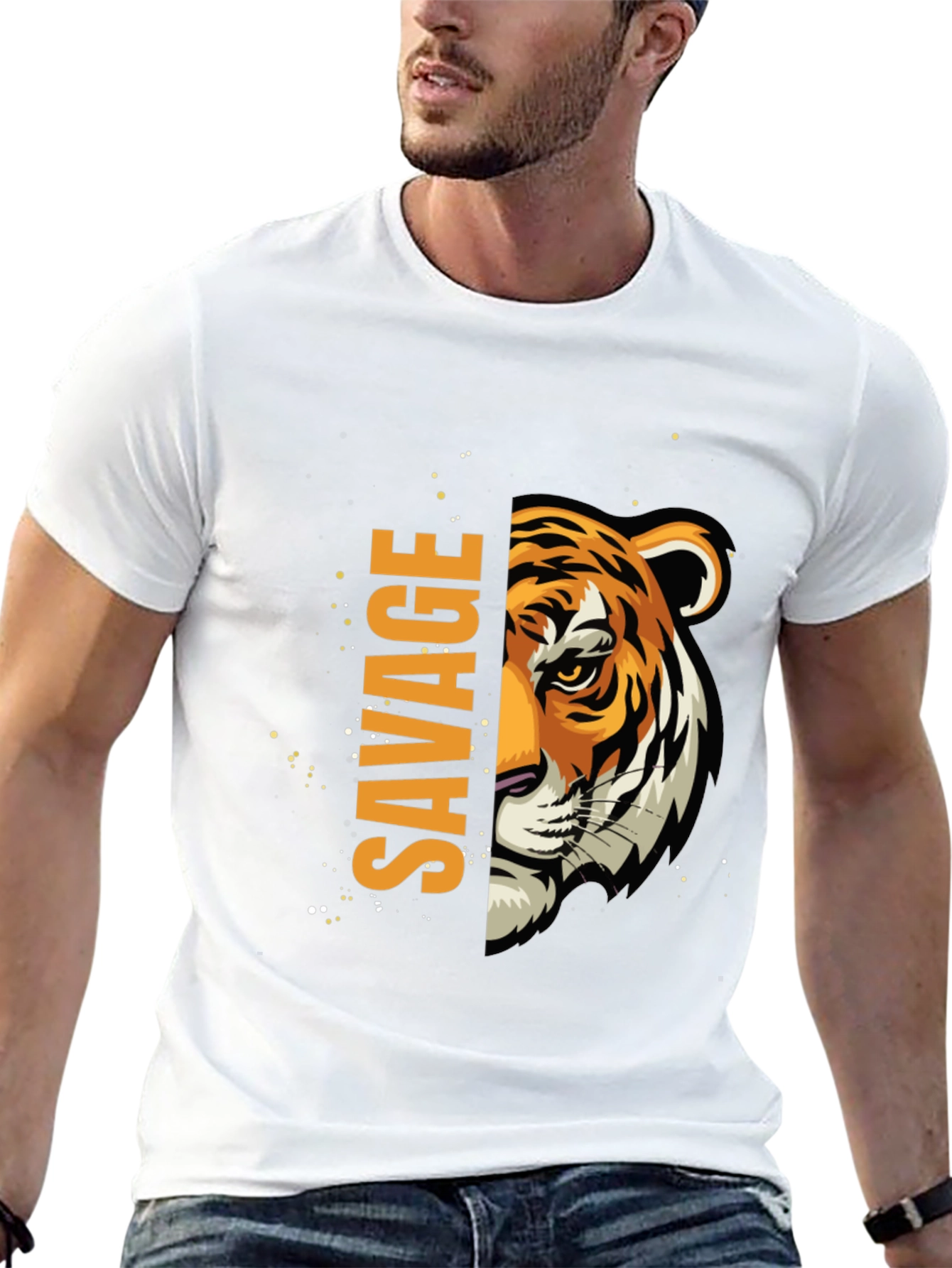 Black Savage Tiger Graphic Print Men's Black T-Shirt view 13