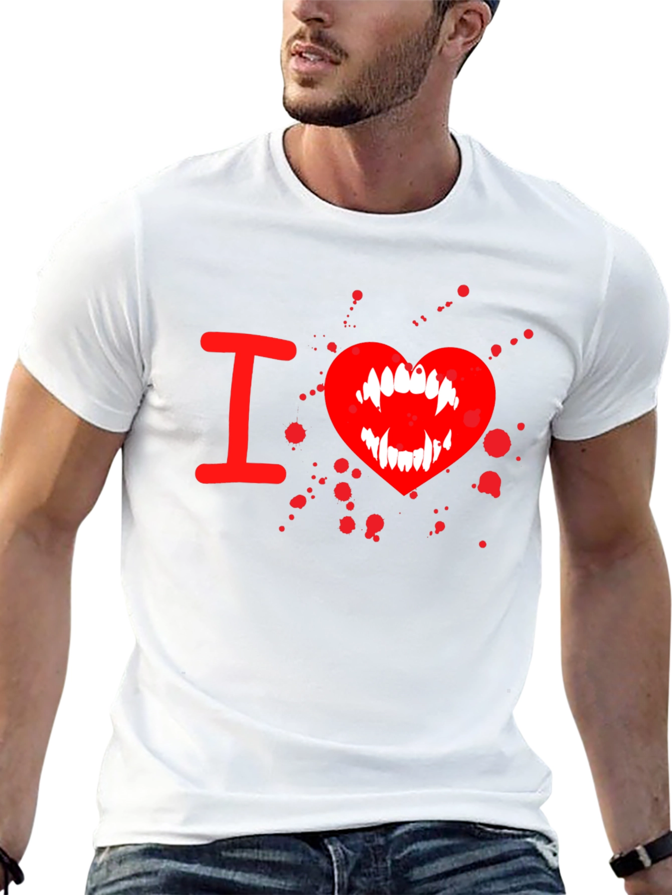 Black I Heart Vampire Fangs Tee - Black Cotton Graphic T-Shirt view 13