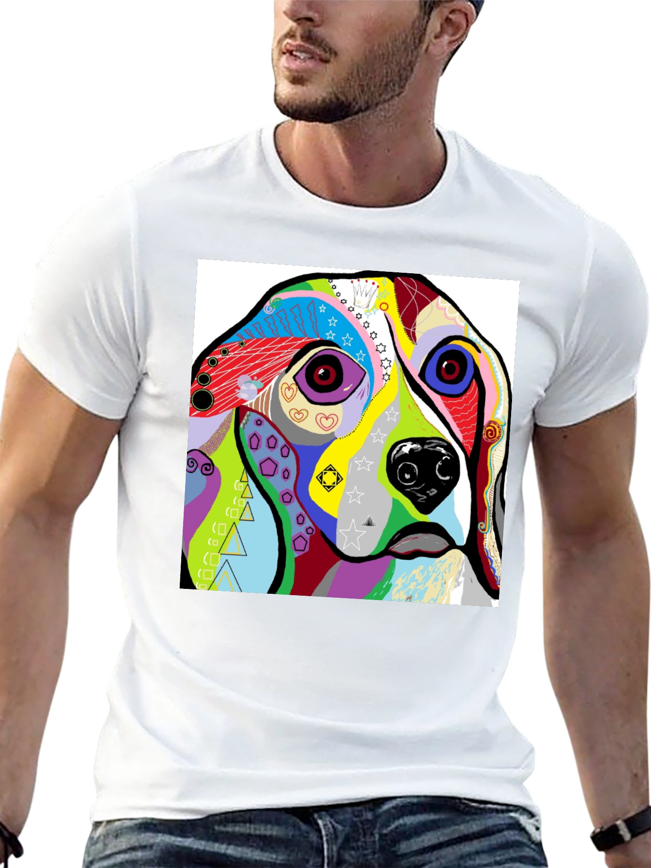 Black Abstract Dog Print Black T-Shirt view 13
