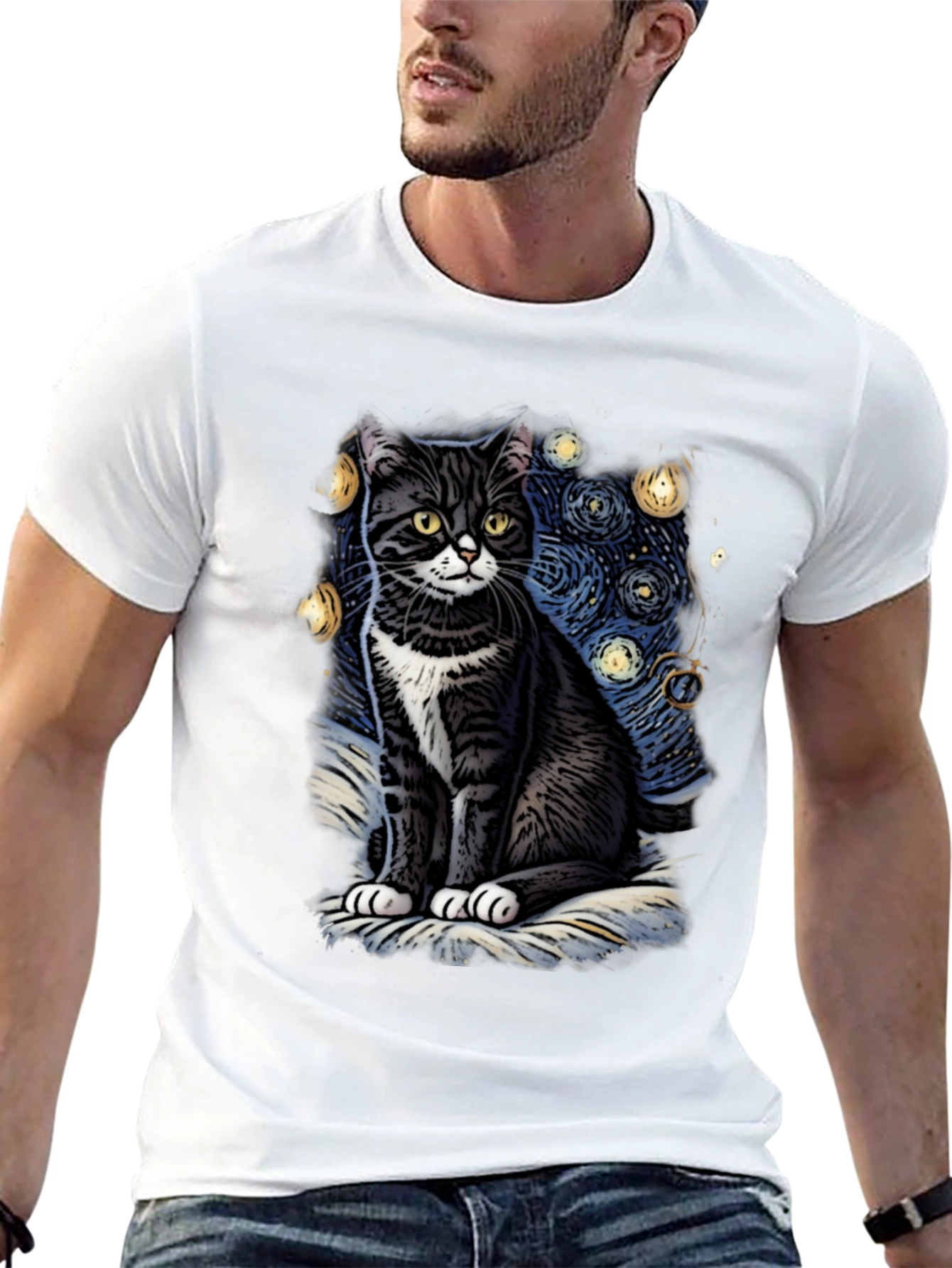 Black Starry Cat T-Shirt view 13