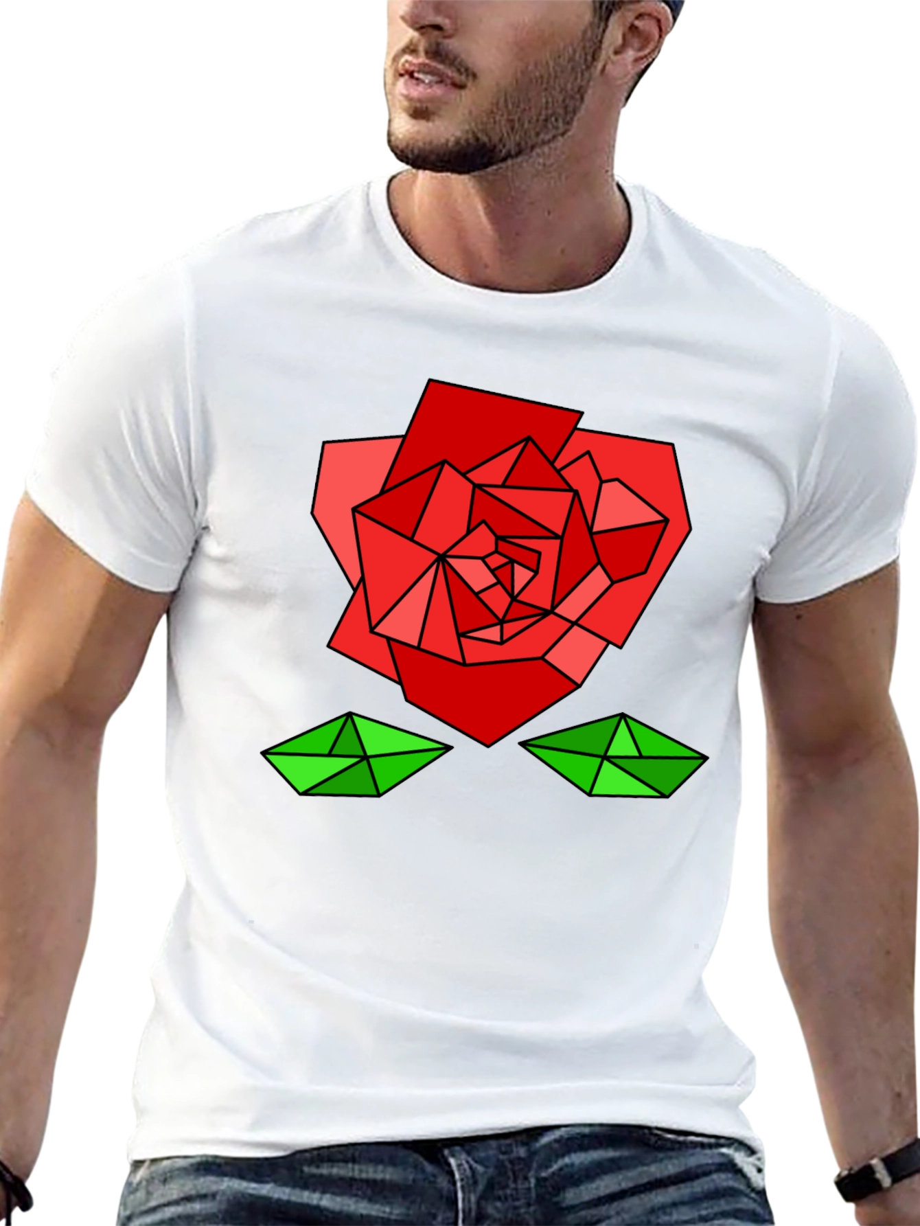 Black Geometric Rose Graphic Tee - Modern Artistic Design view 13
