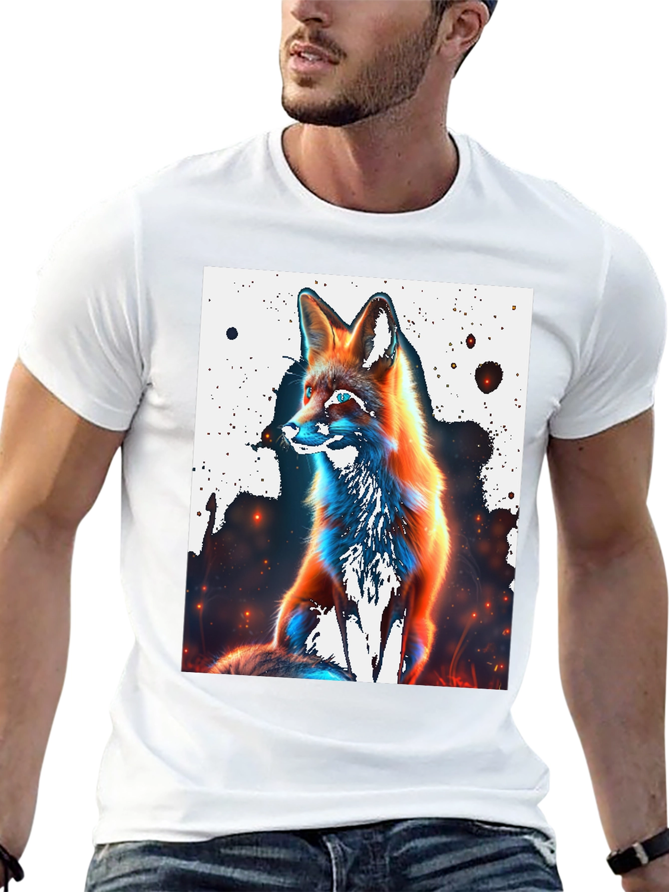 Black Cool Fox Graphic Tee - Stylish Men's Black T-Shirt view 13