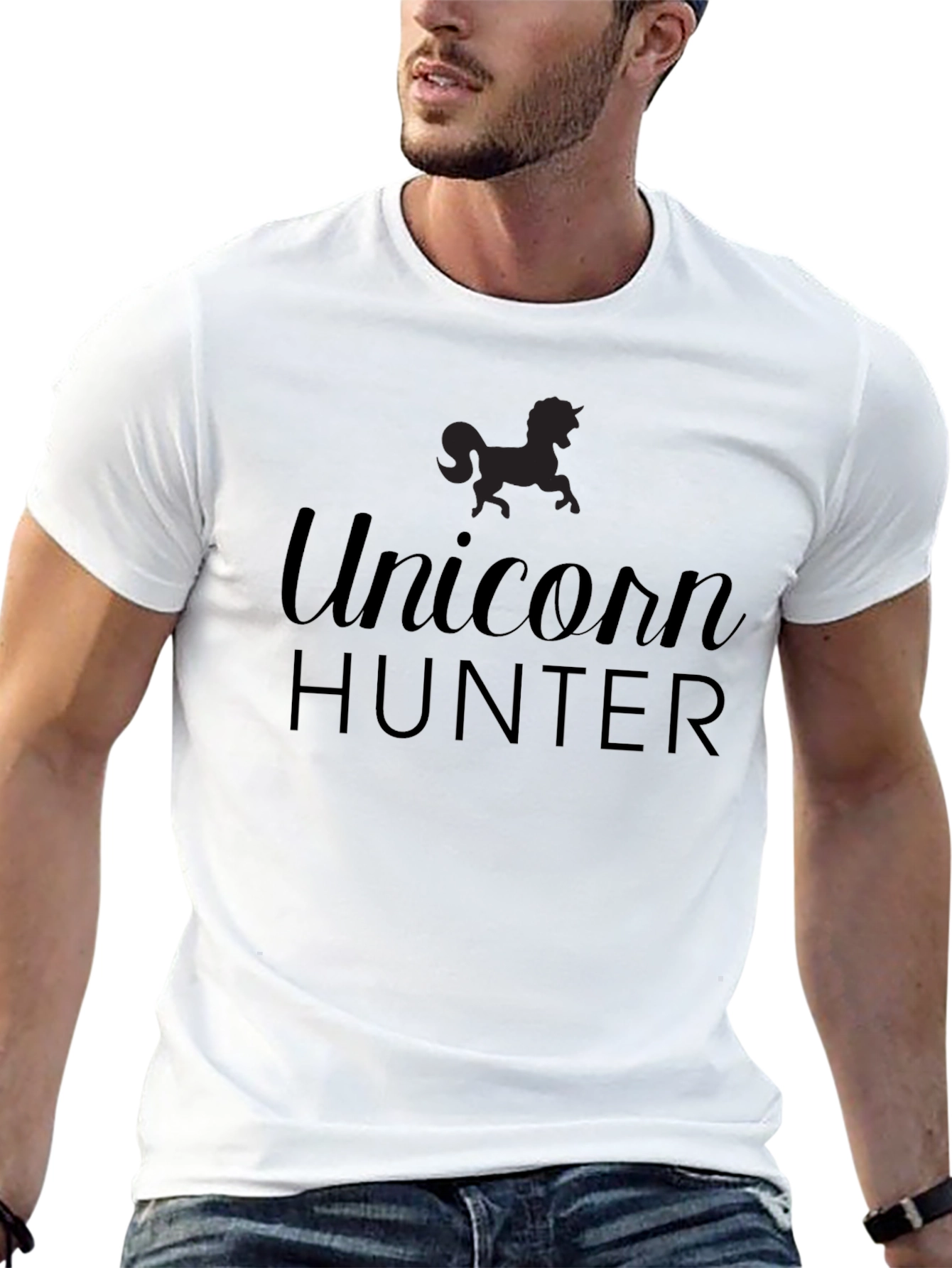 Black Unicorn Hunter Men's Black T-Shirt view 13