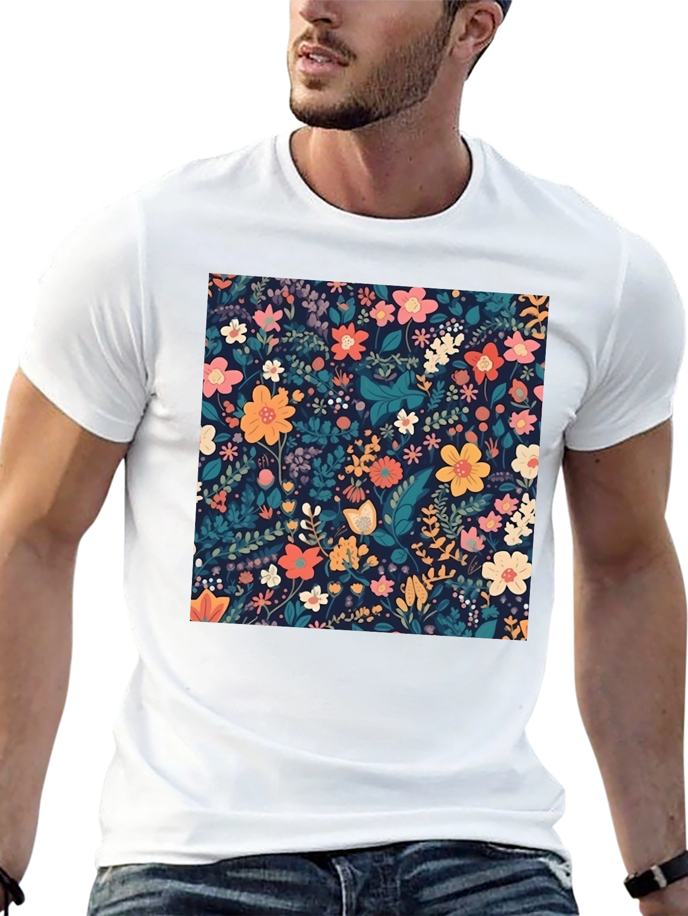 Black Floral Print Black T-Shirt view 13