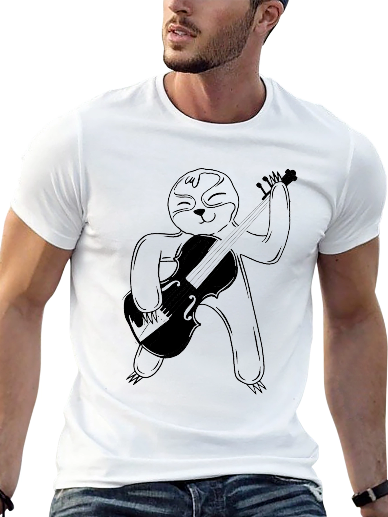Black Sloth Musician Black T-Shirt view 13