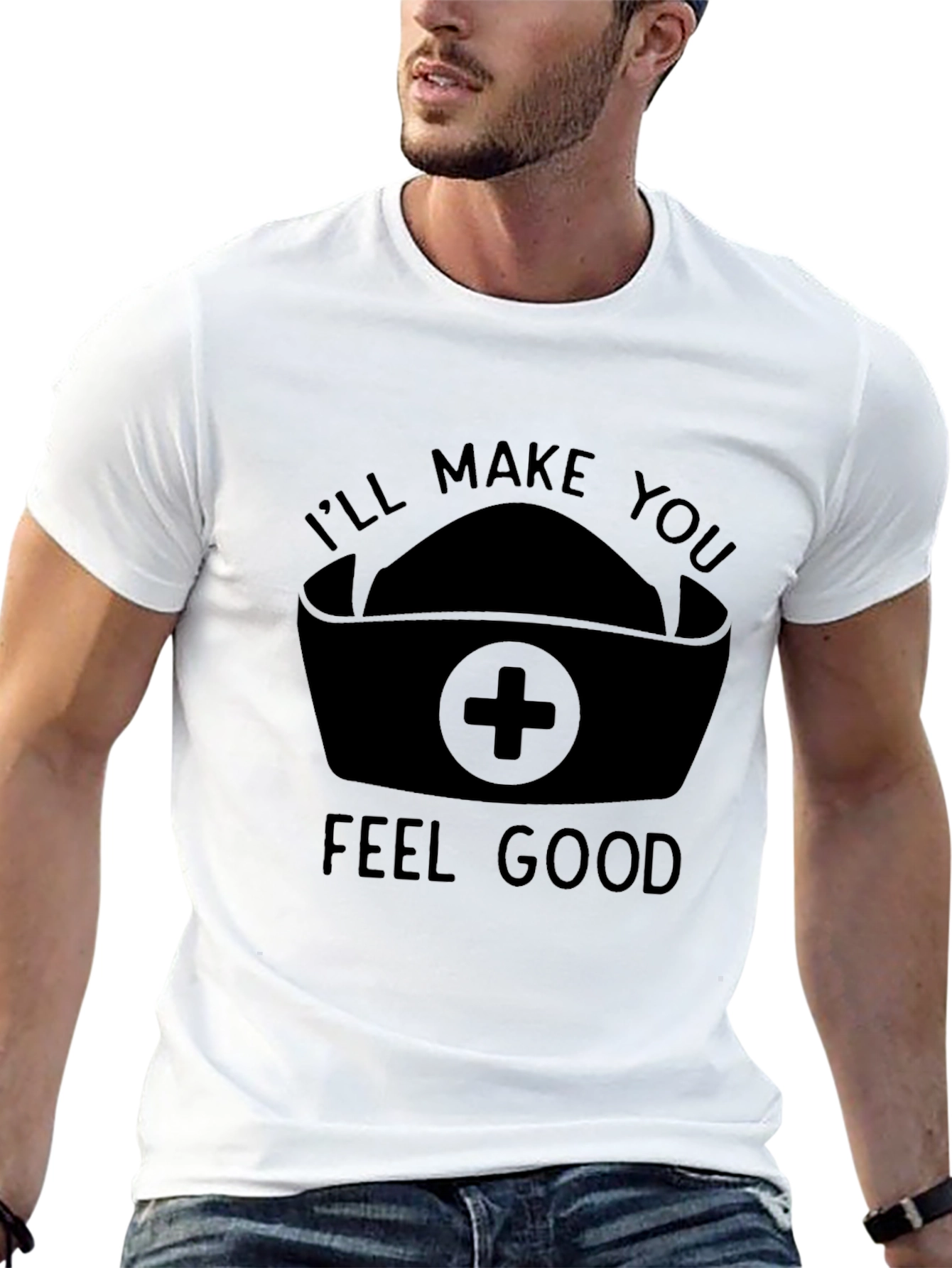 Black Nurse Humor Graphic T-Shirt - I'll Make You Feel Good view 13